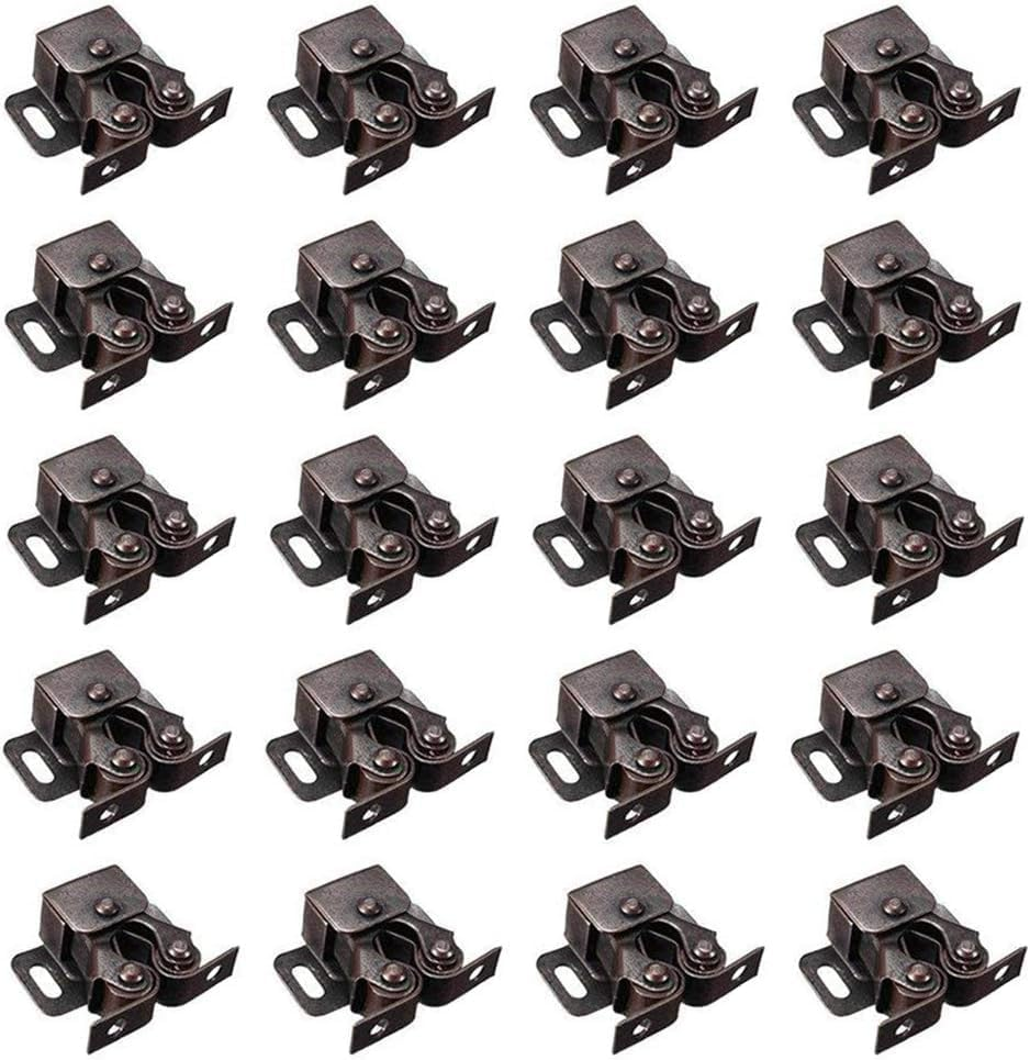 Double Roller Catch Cabinet Latch,20Pcs Hardware Roller Catch Brown Antique Copper Catch Door Latch with Screws,Door Roller Catches, Bronzed Twin Cupboard Latch Cabinet Door Catches with Screws image number 5