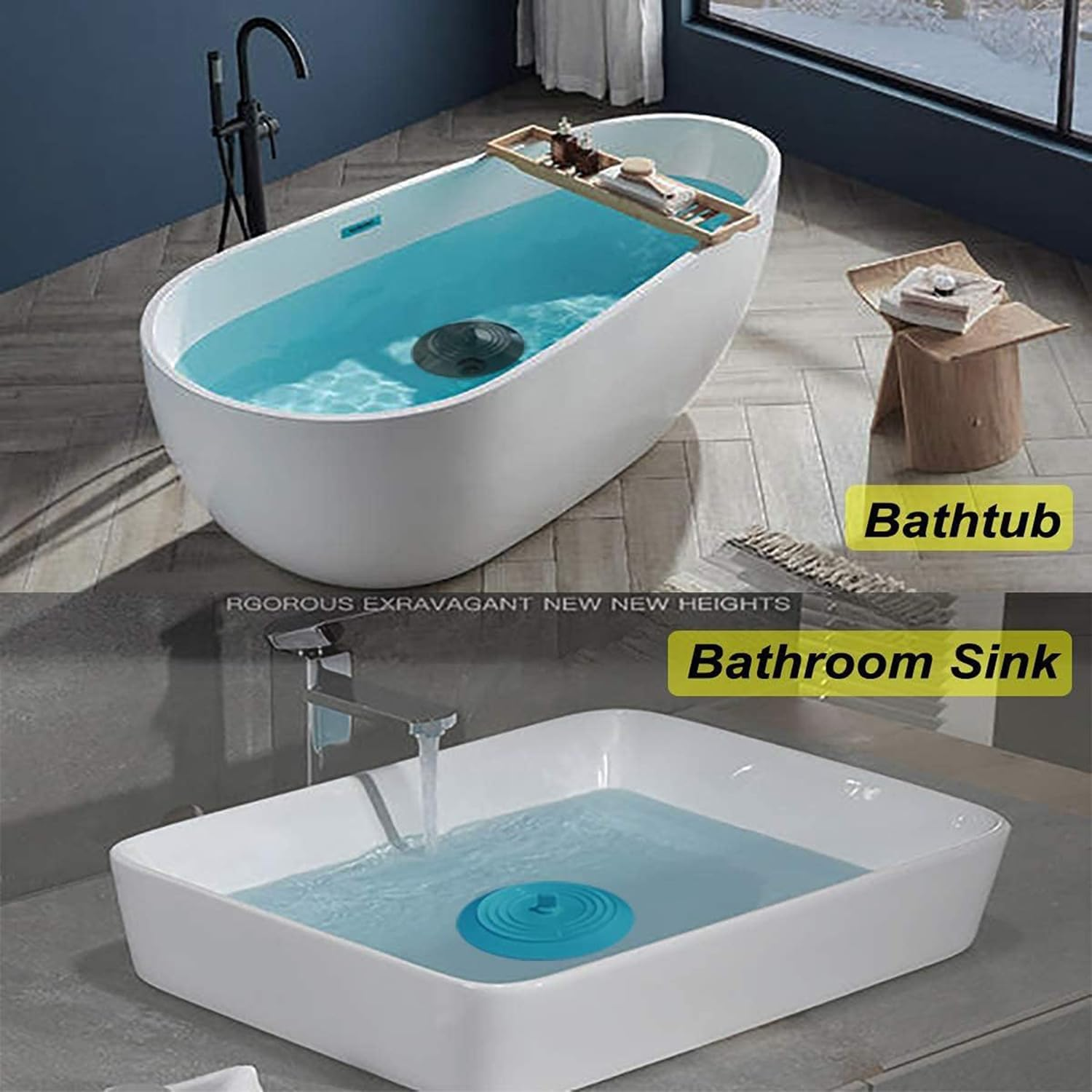 Paifeancodill Silicone Tub Stopper, 2 Pcs Sink Plug, 6" Drain Plug Hair Stopper Flat Suction Cover, Bathtub Drain Stopper, Sealing Sink Cover, Bath Plug for Kitchen Bathroom (White+Gray)