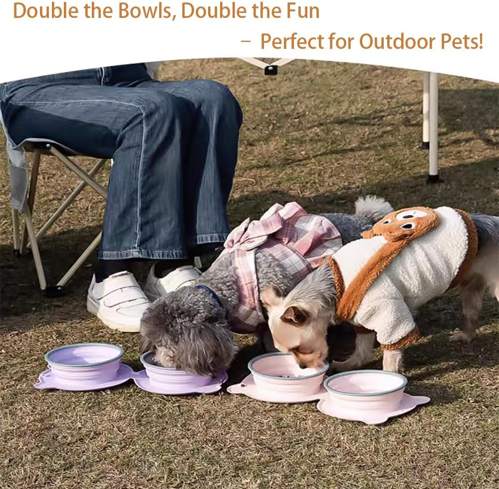Catchu Silicone Foldable 2 in 1 Pet Bowl, Quality Collapsible Double Slow Feeder Dish, Integrated Molding Expandable Travel Food Water Bowl for Dogs Cats (Purple) image number 6