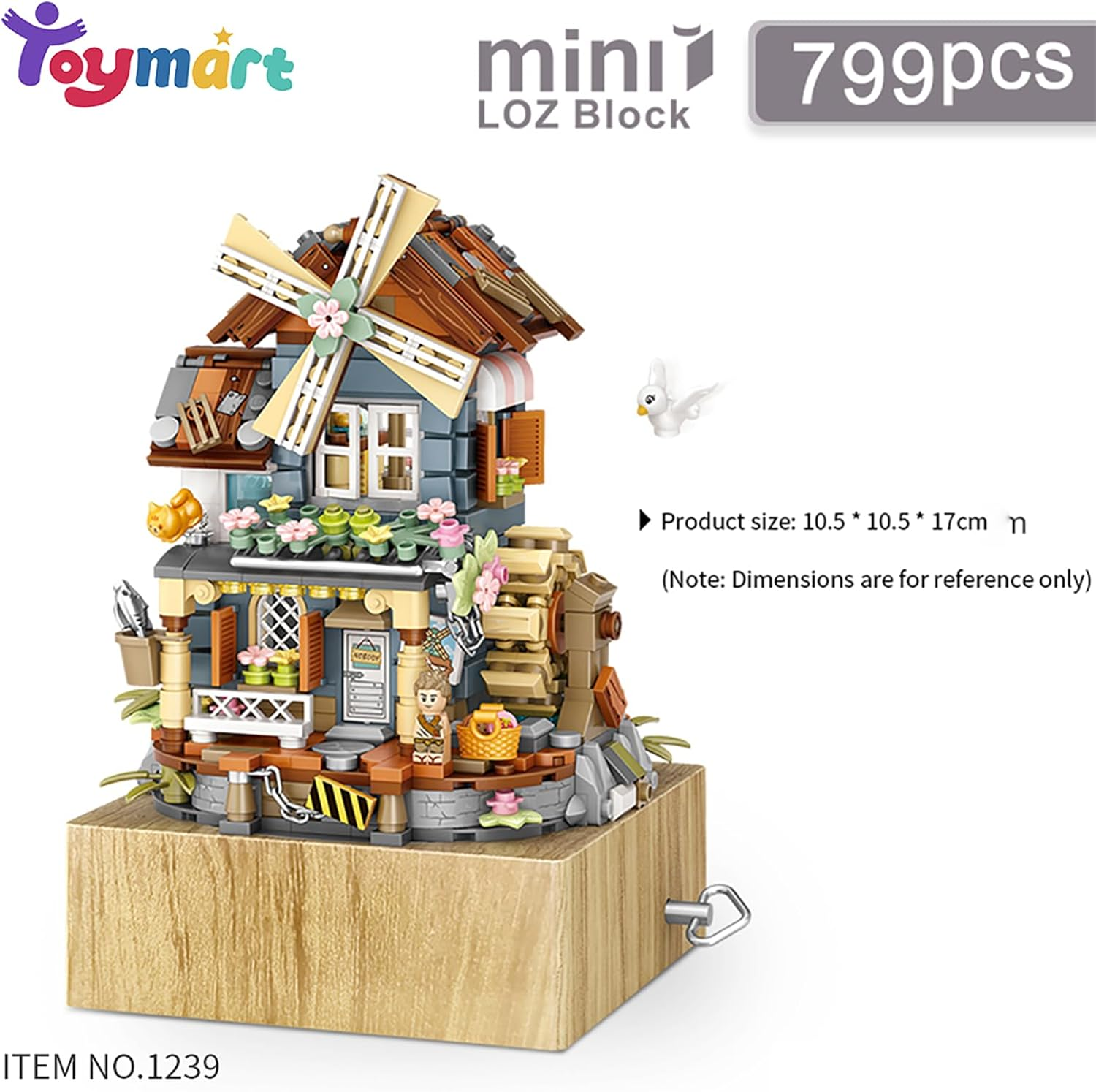 Toymart Windmill Music Box Building Set &ndash; Mini Brick Cottage House Kit with Rotating Blades and Working Music Box | 799 PCS DIY Mini Building Blocks for Teens and Adults image number 2