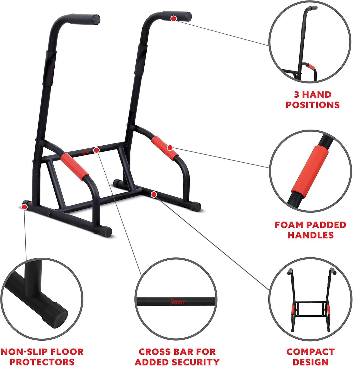 Sunny Health & Fitness Adjustable Multi-Use Dip Station Bar image number 1