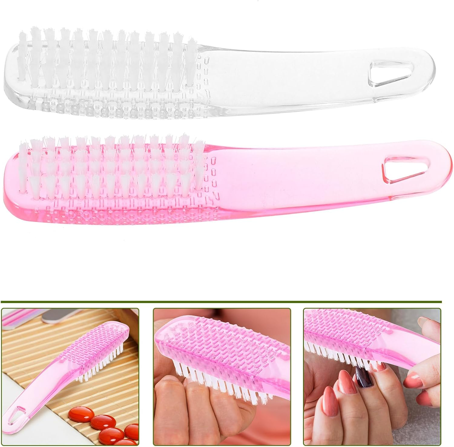 2Pcs Nail Scrub Brush Nail Brush Cleaner Fingernail Brush Duster Cleaning Brush Dust Brush Grip Plastic Curved Handle Manicure Brush for Nails Clean up Nail Nail Dust Brush image number 2