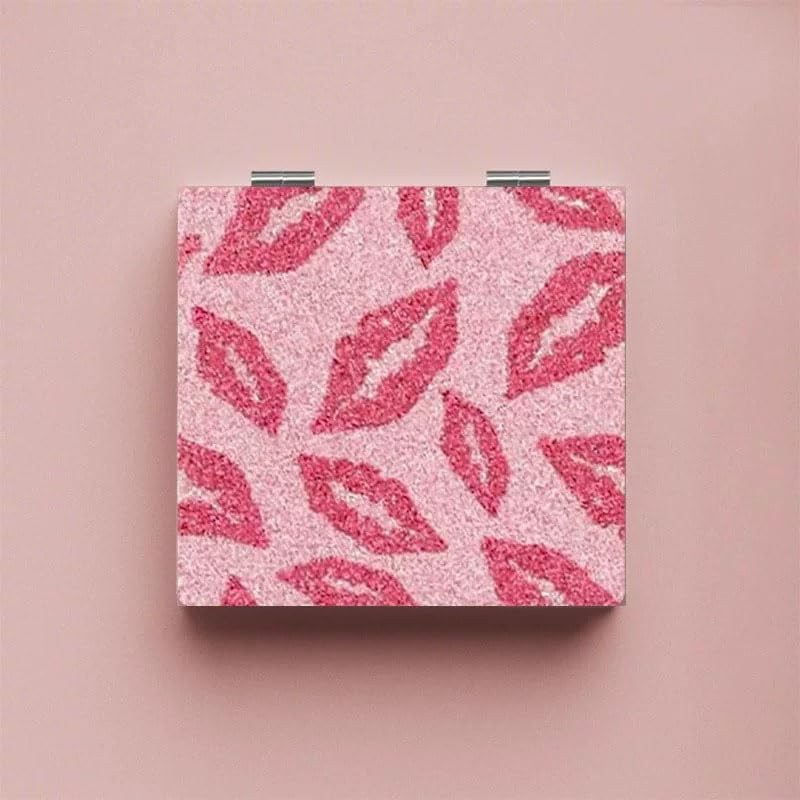 NOIAFZY 2PCS Pink Glitter Rectangular Foldable Mirror, Compact Pocket Vanity Mirror for Purse Travel Camping image number 1