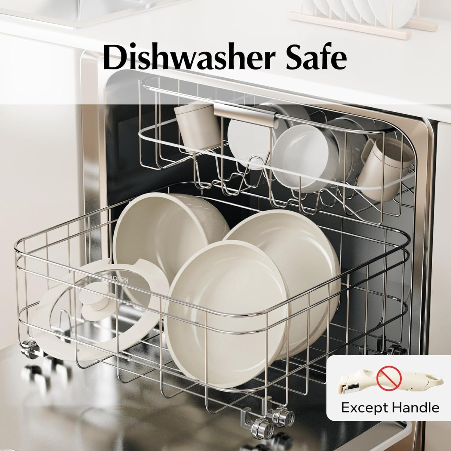 PTEROMYS Ceramic Pots and Pans Set Non Stick, Non Toxic Pots and Pans Set Non Stick Frying Pans, Detachable Handle Pots and Pans 5 Piece. (White) image number 1