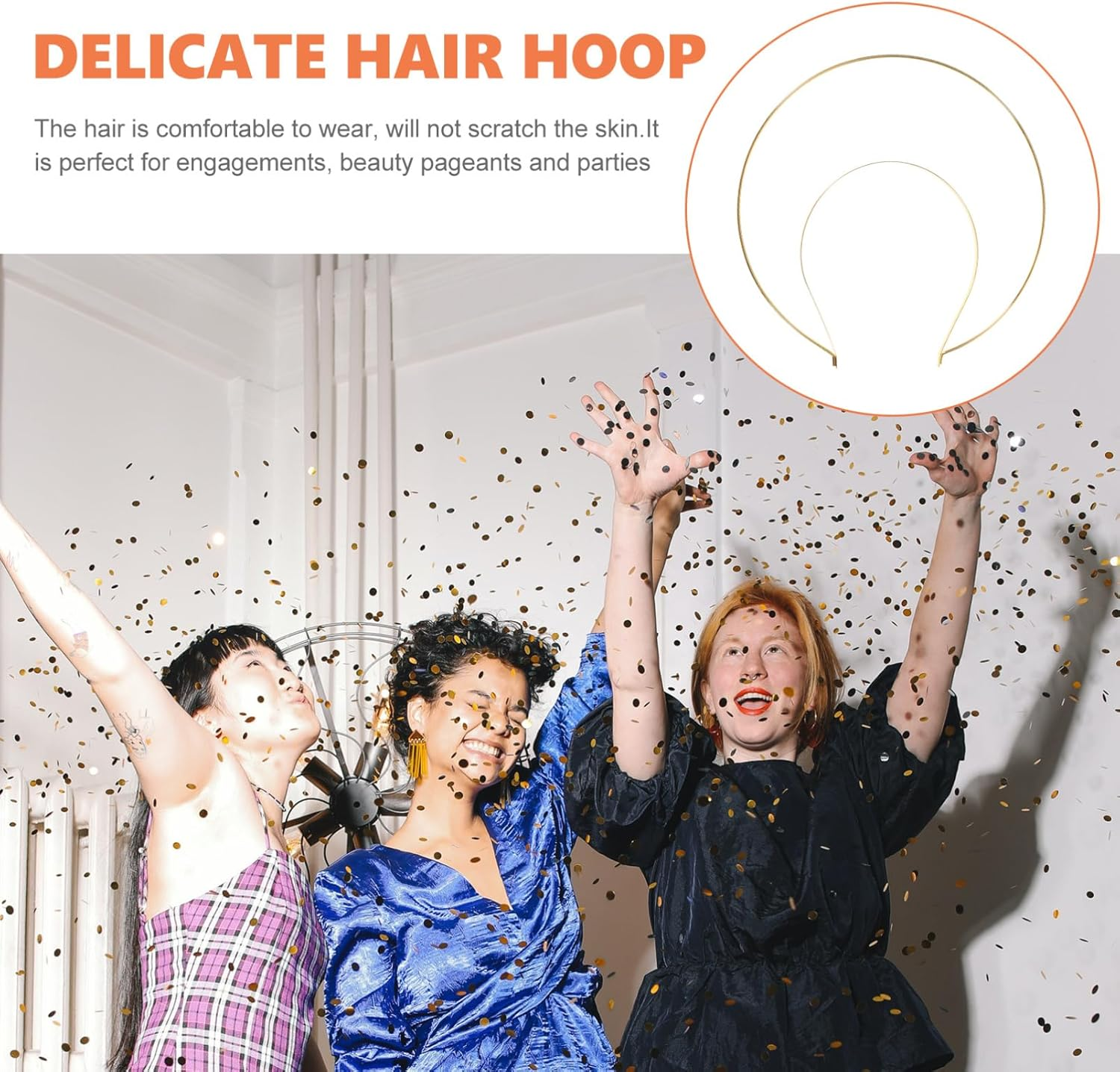 SHINEOFI Gold Halos Crown Headband &ndash; Angel Hair Hoop Tiara for Women, Metal Costume Headpiece for Party, Cosplay, Festival, Halloween & DIY Crafts image number 2