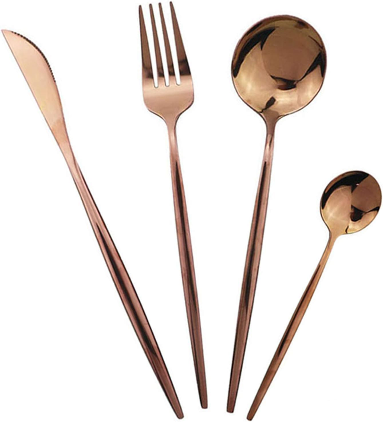 4 Piece Titanium Rose Gold Plated Stainless Steel Flatware Set, 4 Pieces Copper Silverware Set, Copper Color Cutlery Sets (Shiny Copper) image number 5