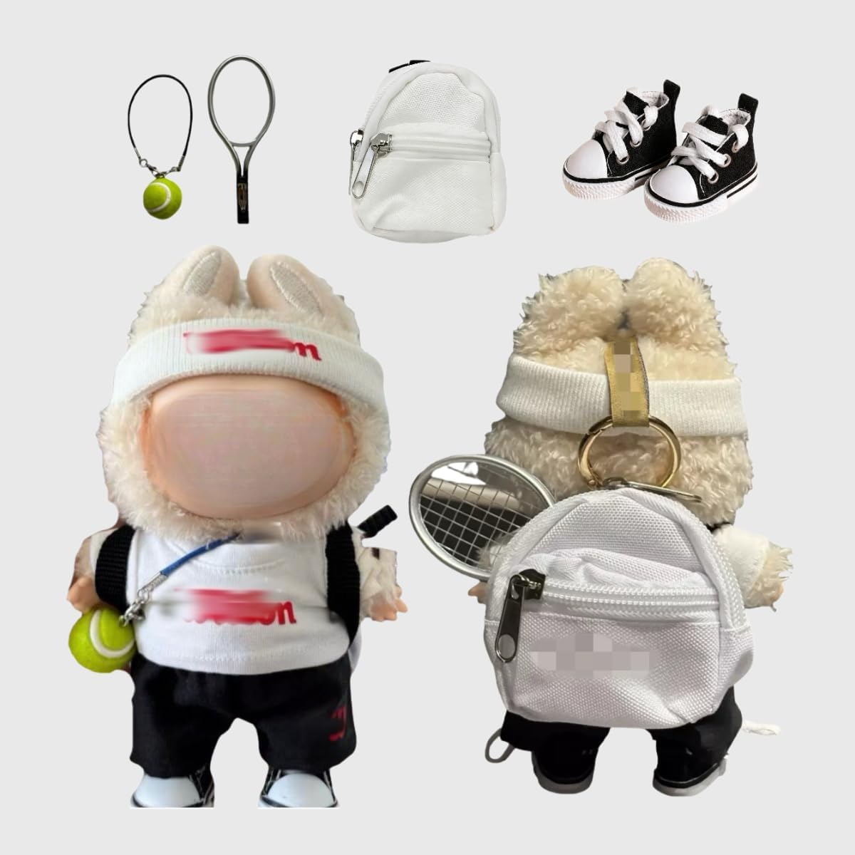 17 Cm Doll Clothes，Clothing Accessories Compatible with 5.91-6.7 Inch Dolls，Sports Style Doll Set Outfits (5-Piece Set), Includes Top + Pants + Tennis Racket + Ball Charm + Shoes (White)