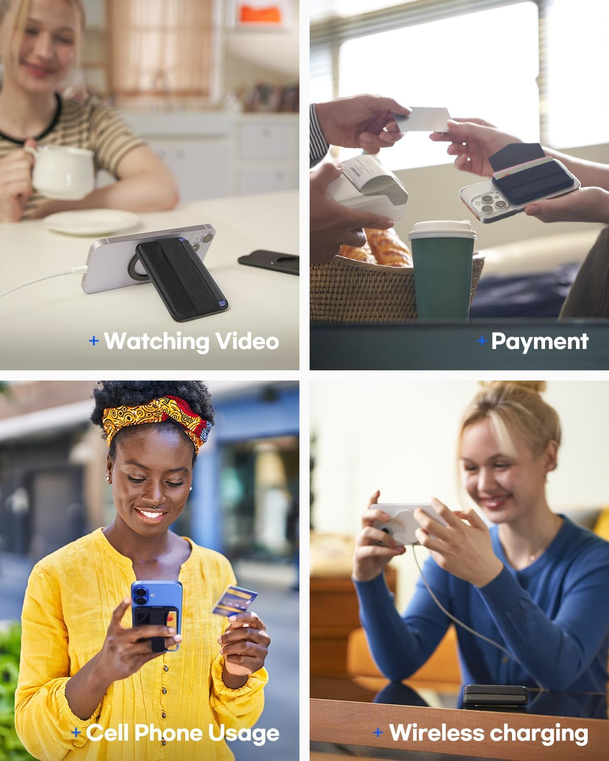 Sinjimoru for Magsafe Wallet, Adjustable Stand with Magnetic Wallet, 3000G Magnetic Strengh, Soft Wool Band Grip, Side Access Type, M-Band Stand Black image number 2