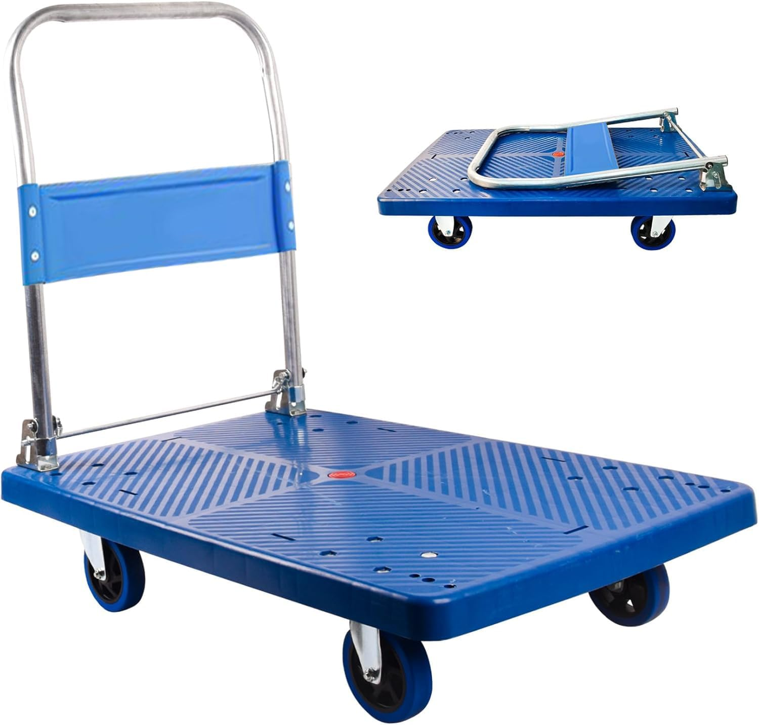 Flatbed Cart, 90X60X86Cm, 300Kg Heavy Duty Capacity Platform Hand Truck 360 Degree Swivel Wheels Foldable Push Hand Cart for Loading and Storage image number 4