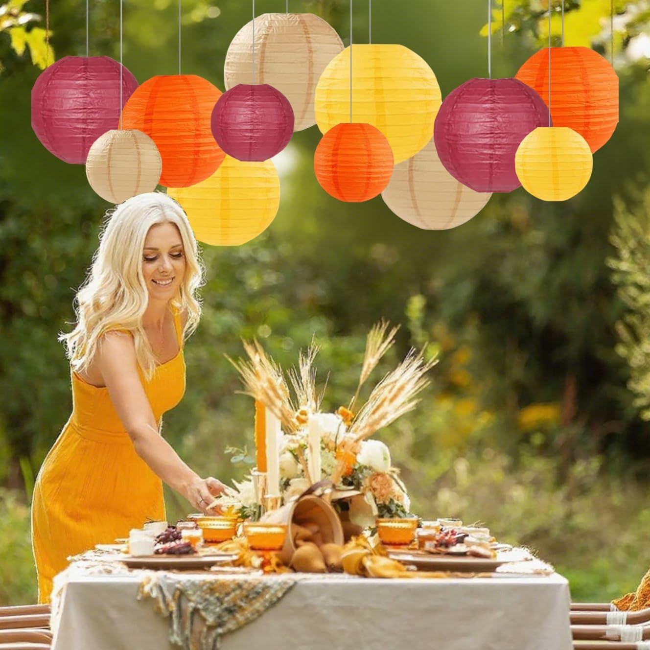 Capesaro Burgundy Maroon Wine Paper Lanterns Decorative 12 Pieces Party Hanging Decorations for Rustic Autumn Party Bridal Shower Wedding Baby Shower Graduation Anniversary Room Decoration image number 2