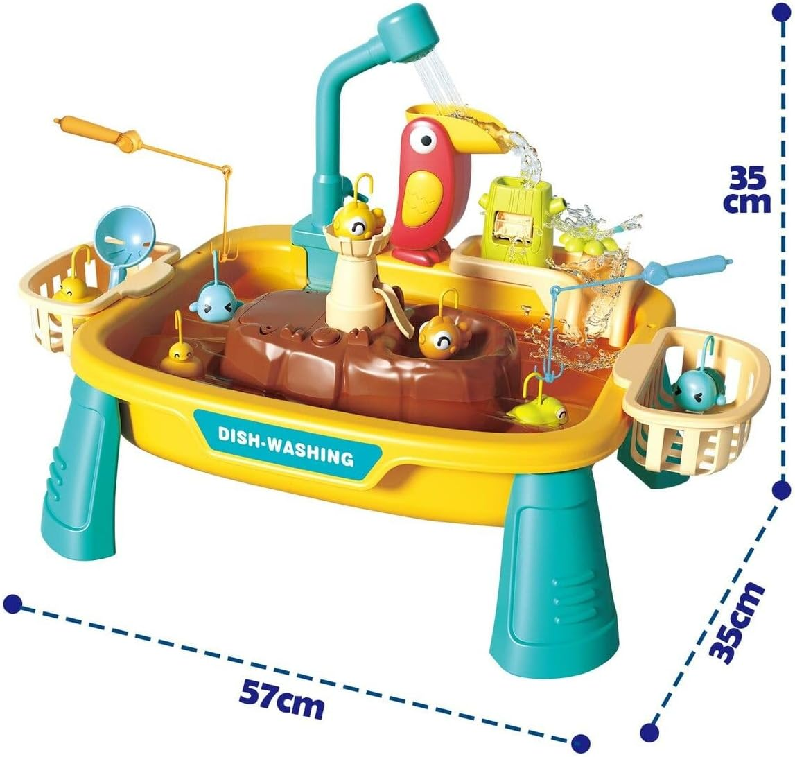 KIDBOT Fishing Game Table Toy with Running Water Children Role Play Electric Pool Outdoor Backyard Activity Pretend Set