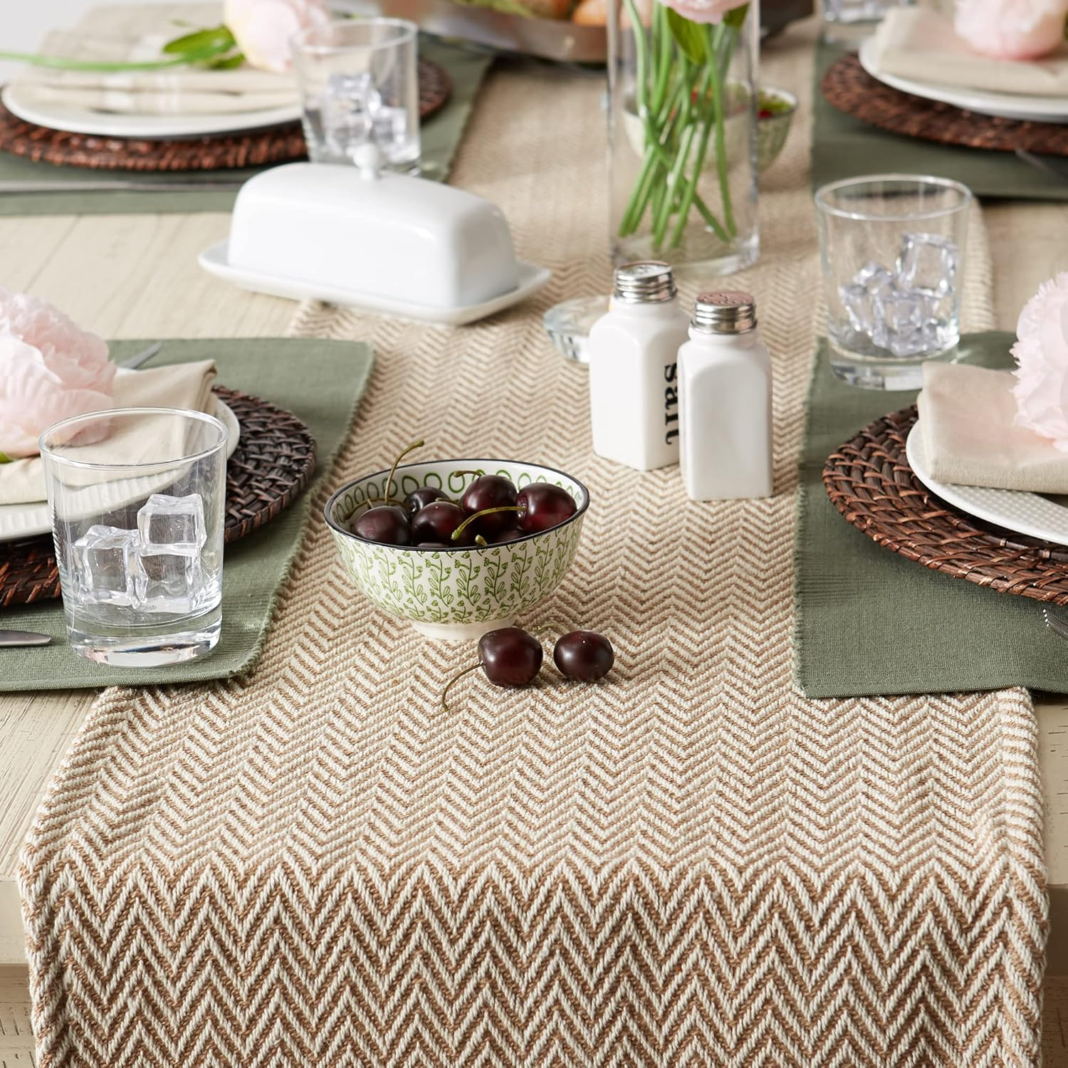 DII Woven Basic Tabletop Collection, Chevron Table Runner, 15X108, Stone image number 5