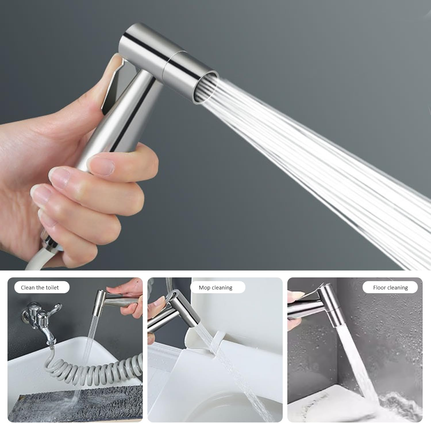 1 X Flush Gun, Stainless Steel Nozzle, Bathroom Cleaning Accessories, Toilet Gun, Controllable Spray Gun, Suitable for Toilet, Sink and Car Cleaning image number 5