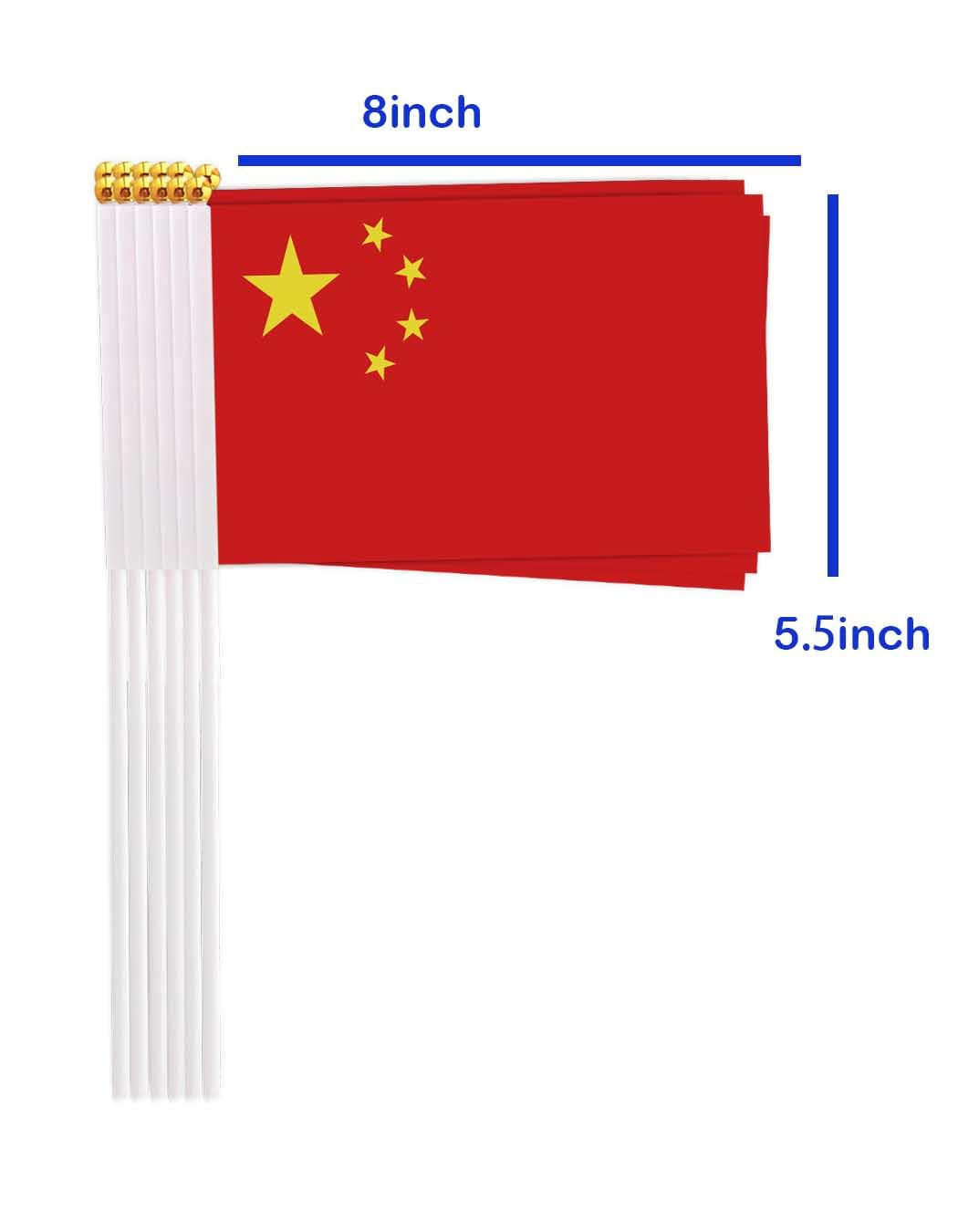 25 Packs Small China Flags on Handheld Stick，Miniature Chinese Flag for Outside,4X6 Inch Mini Hand Held Banner with Golden Topper,Patriotic Decorations image number 1