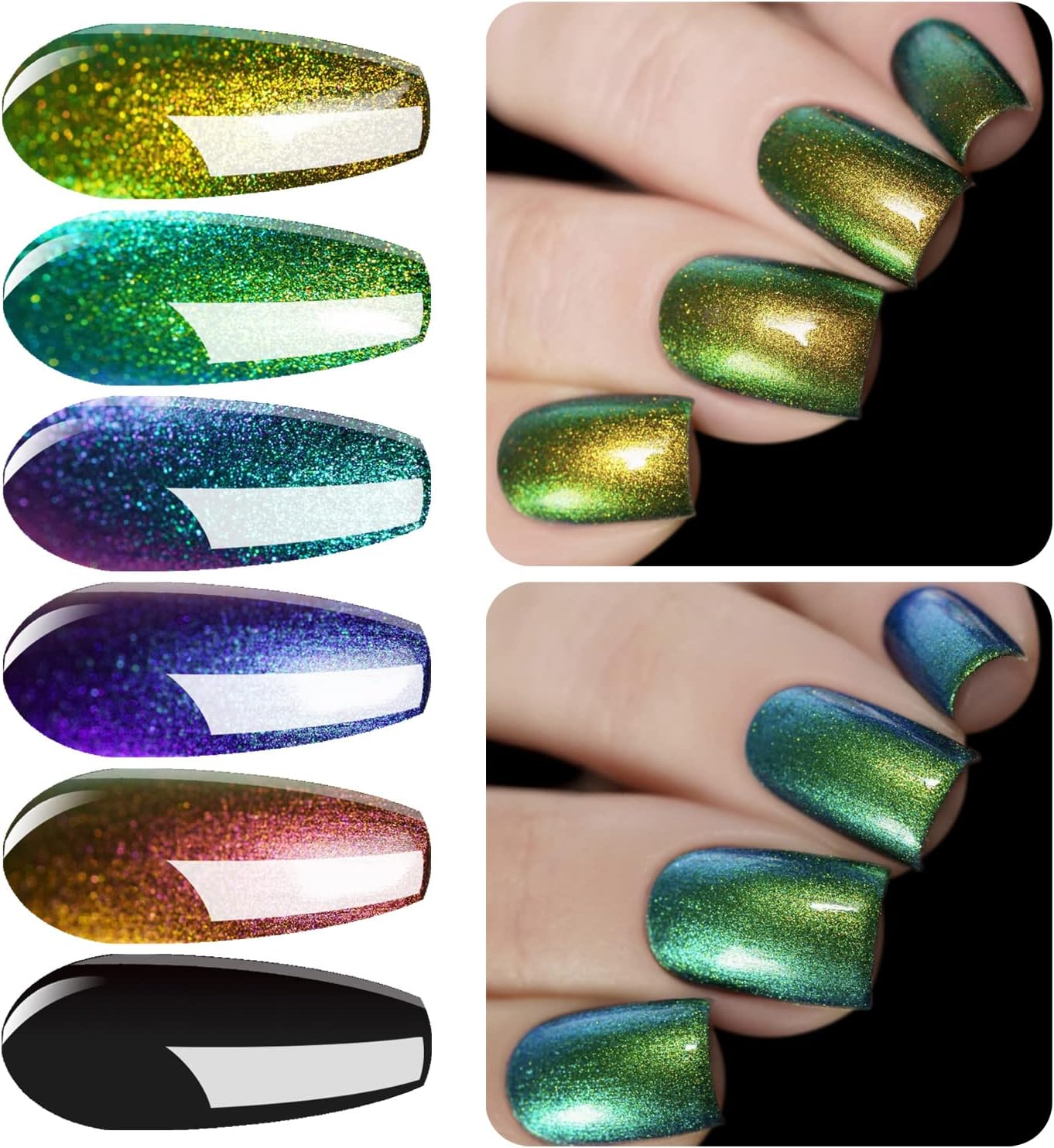 Vishine Chameleon Gel Nail Polish Set Holographic Glitter Polish Sparkle Shimmer Nail Art Polish with Black Base Gel Polish Multicolored Nail Art DIY 8Ml 6Pcs image number 3