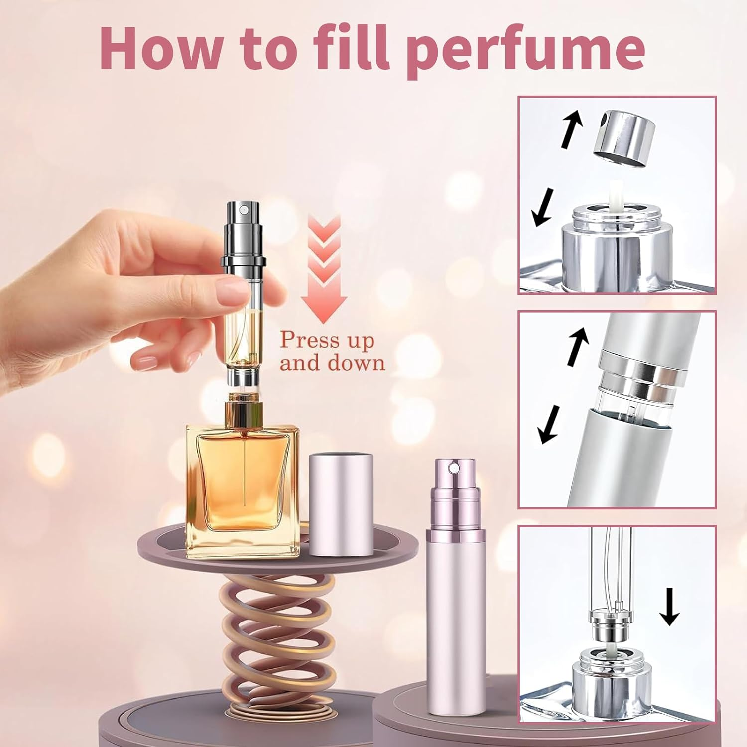 Raheem Pack of 2 Perfume Atomisers, 5 Ml Mini Perfume Atomiser for on the Go Perfume Filler with Protective Cap, Perfume Atomiser Refillable for Travel, Holiday, Camping, Business image number 1