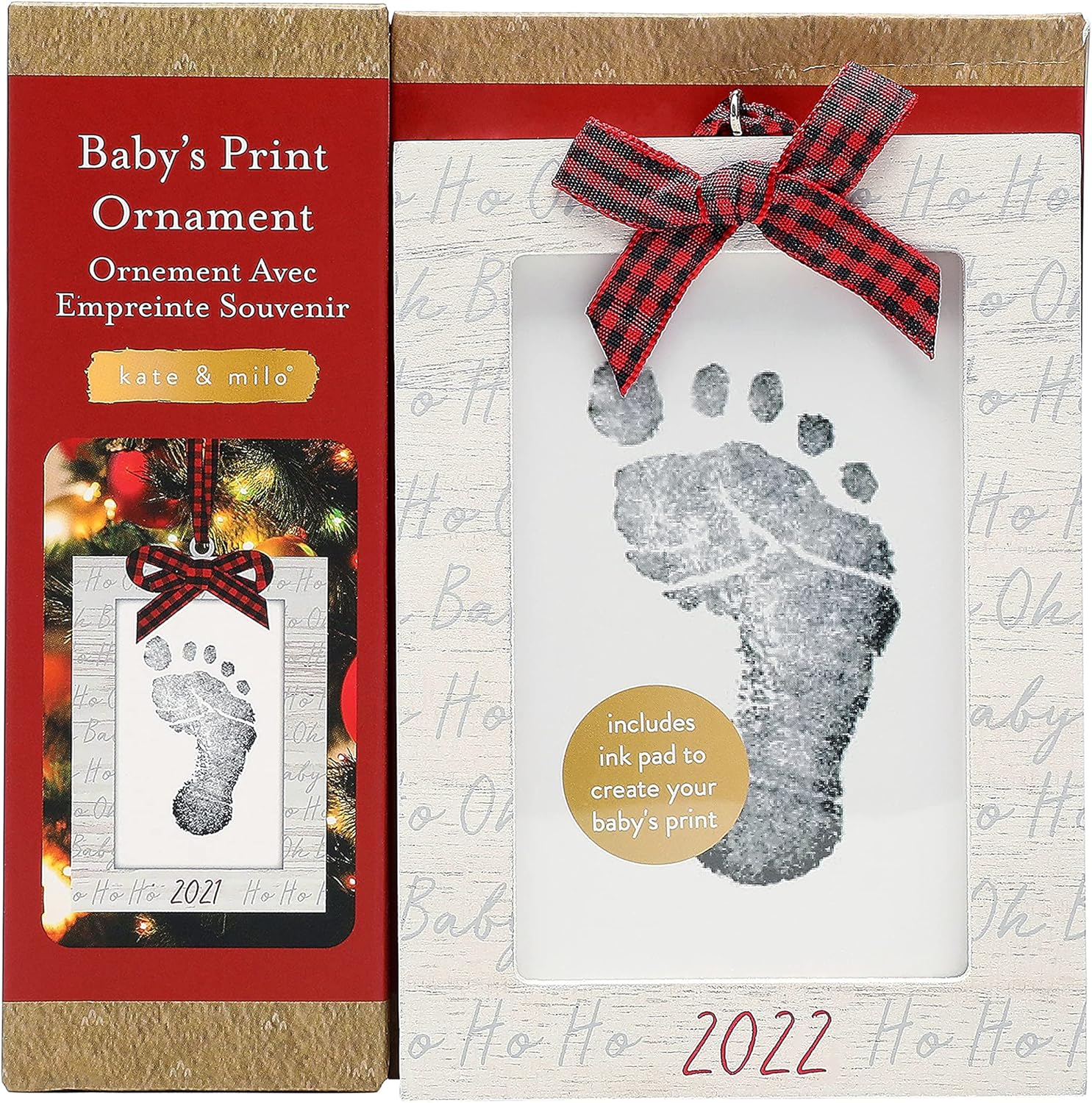 Kate & Milo 2022 Baby'S Footprint Christmas Ornament, Fill in Baby'S Print Holiday Ornament with Included Ink Pad, New and Expecting Parents image number 3
