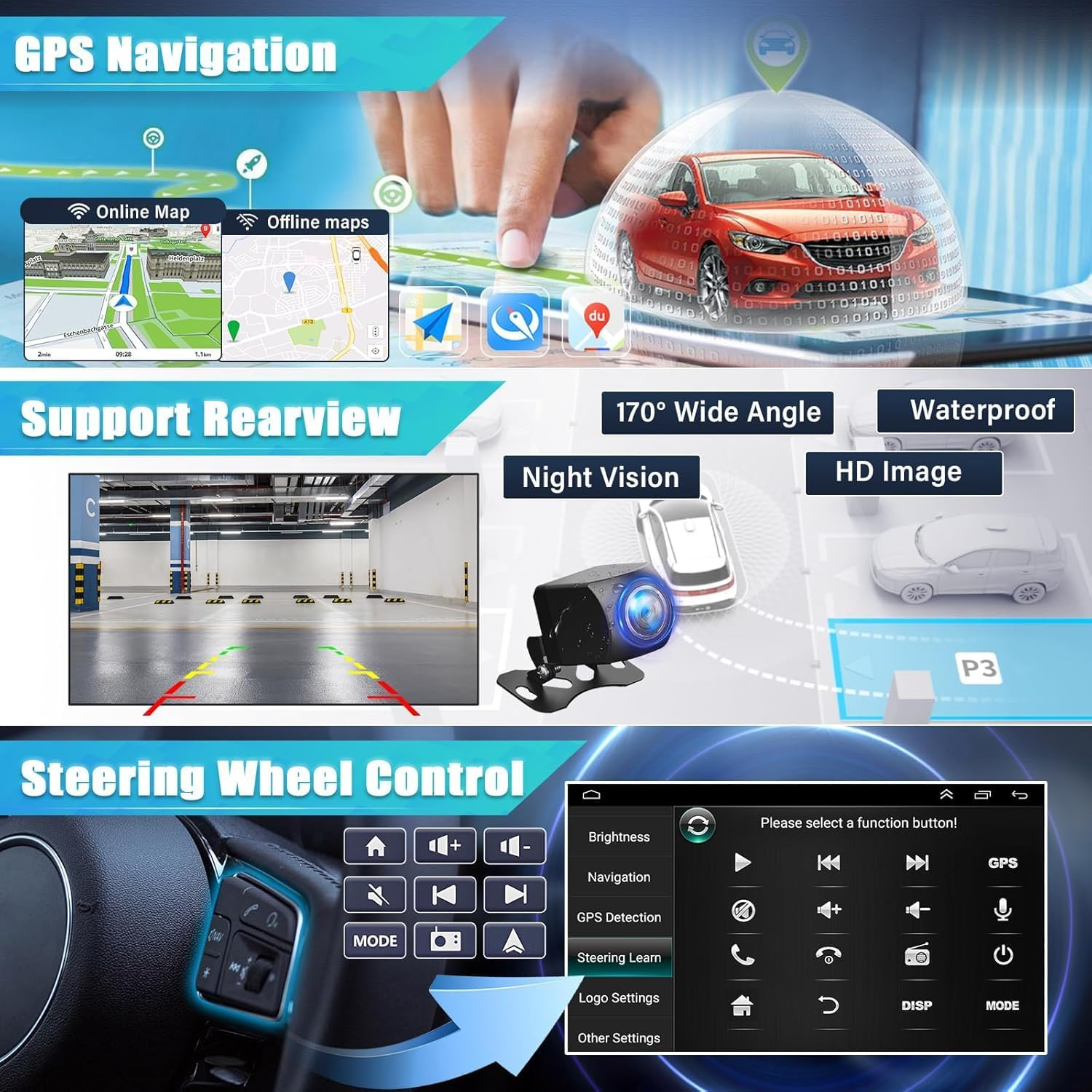 2+64G Car Stereo for Mercedes C-Class W203 C230 C280 C350 CLK W209 2003-2009 Head Unit 9 Inch Double Din Radio for CLK350 C280 C350 CLK350 Bluetooth Android Auto GPS Wifi Mic Backup Camera image number 6