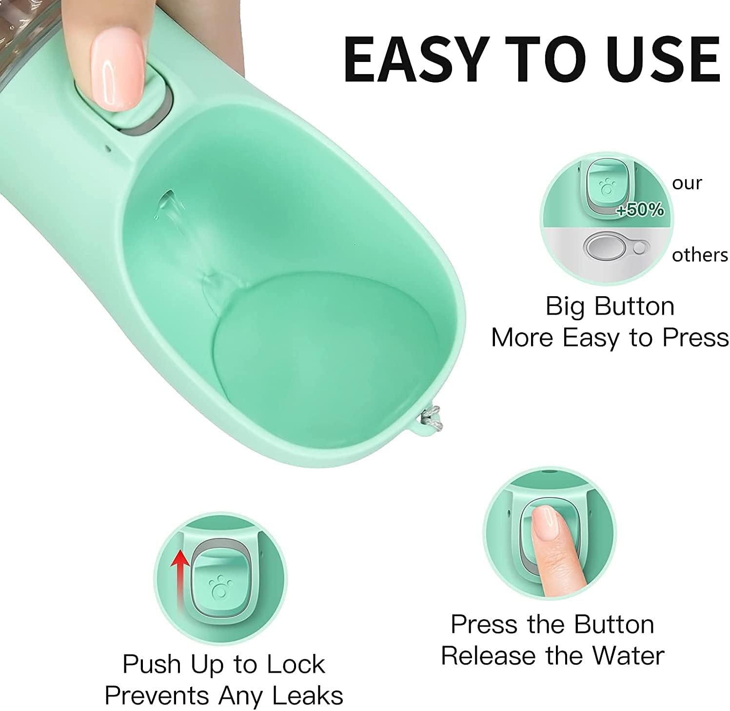 Leakproof Portable Dog Water Dispenser with Drinking Feeder, Outdoor Travel Water Bowl for Dogs & Cats, Green, 550Ml image number 5