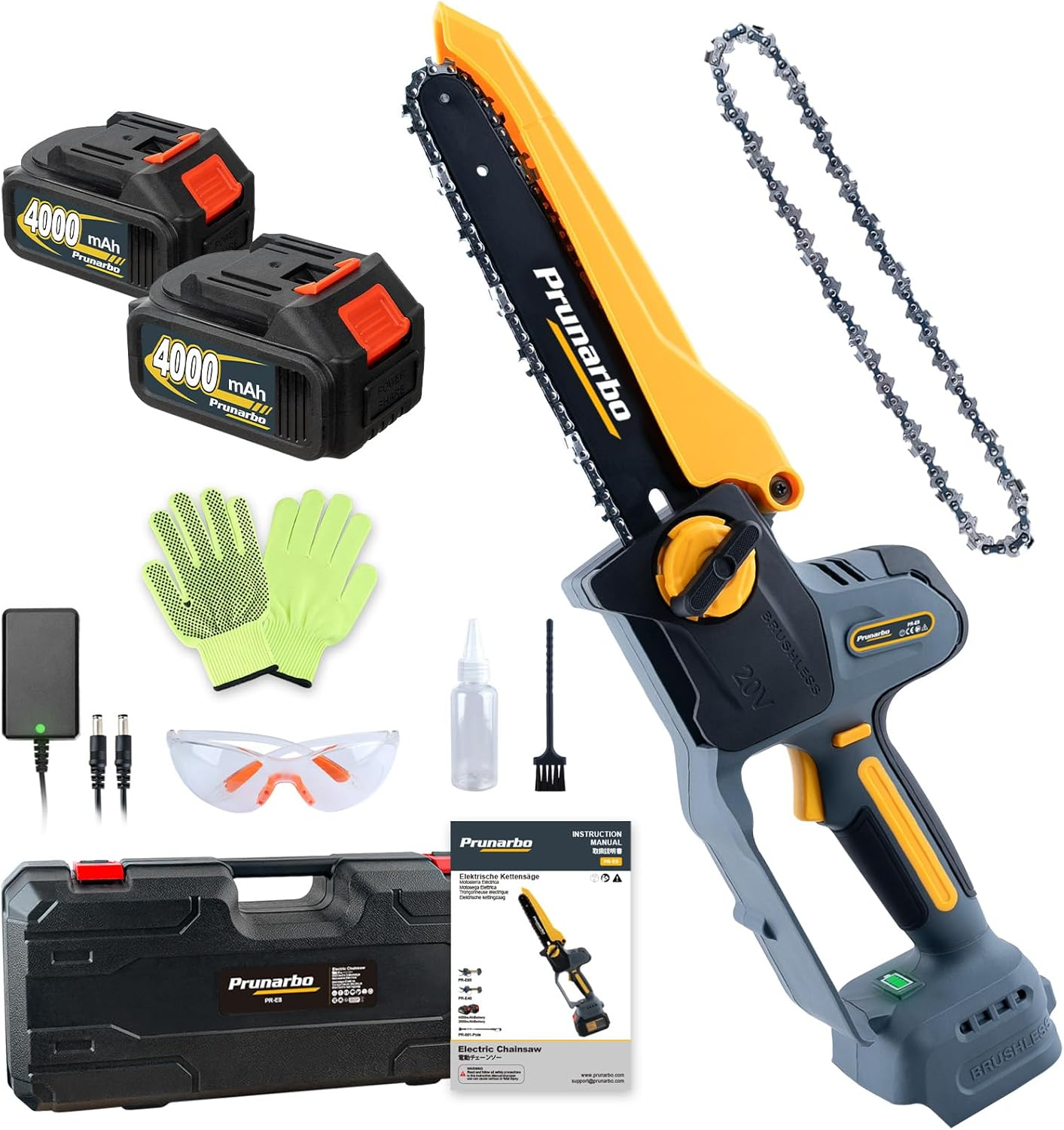 Prunarbo Mini Chain Saw Battery Powered 8 Inch, Hand Held Small Electric Chainsaw Cordless Compatible with Makita 18V Batteies with Auto Oiler 8000Mah Lithium Cell for Tree Branch Wood Cutting PR-E8 image number 1