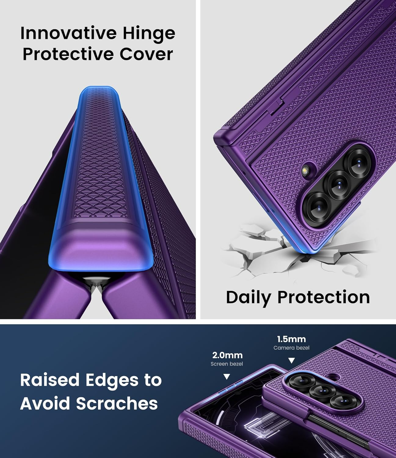 For Samsung Galaxy Z Fold 7 Slim Case with Stand, Glass Screen Protector, Full Hinge Protection, Thin & Rugged, Shockproof Protective Phone Case Cover for Samsung Galaxy Z Fold7 2025, Purple image number 2