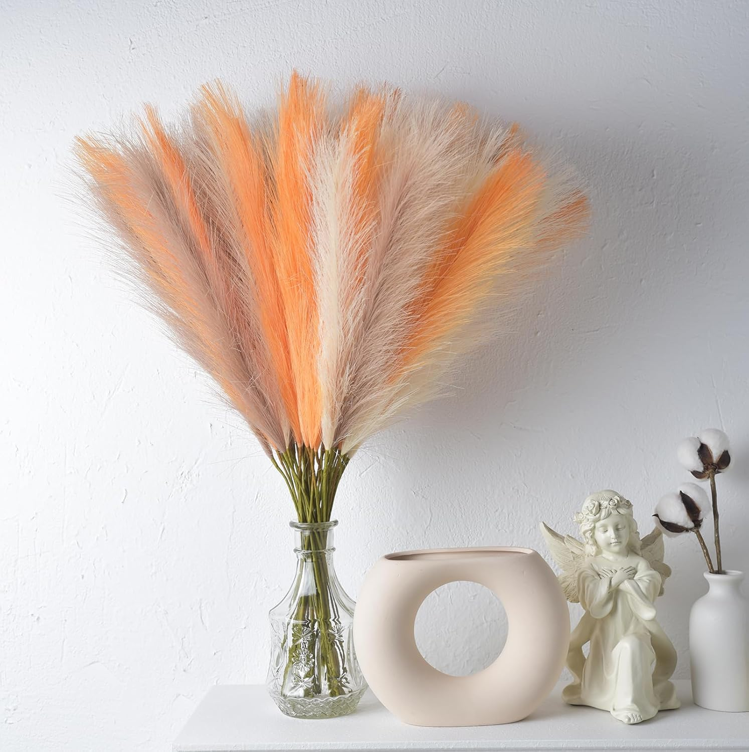 LSKYTOP Orange Pampas Grass Decor,23Inch 12Pcs Faux Pampas Grass Bouquets Artificial Pampas Fake Pampas Flower for Home Living Room Bedroom Vase Decor image number 1