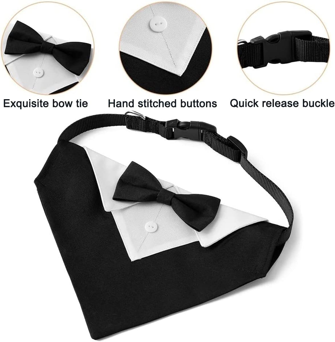 Formal Dog Tuxedo Wedding Dog Bandana Collar Birthday Puppy Costume with Bow Tie Adjustable Pet Bowtie Collar Bandana, Dog Party Tux Suit for Small Medium Large Dogs Cats, Christmas Dog Outfit (M)