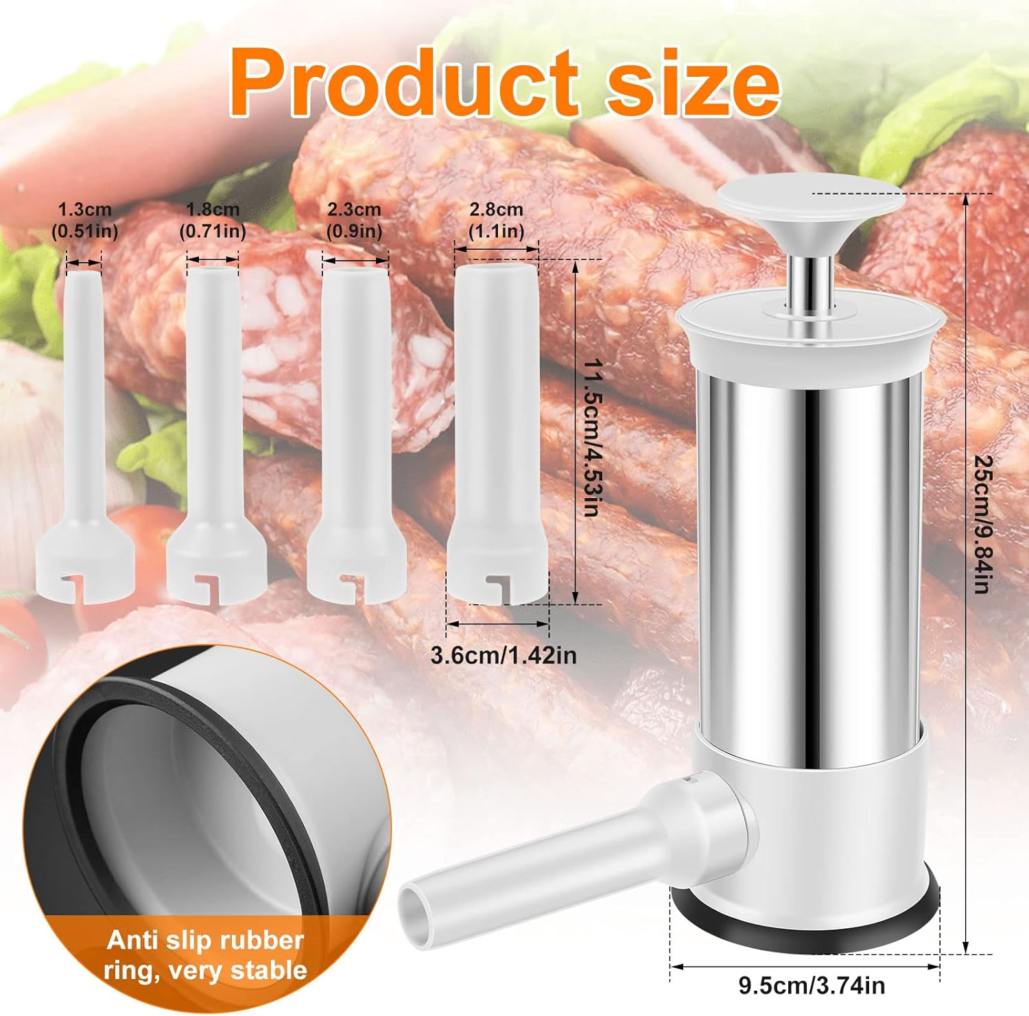 Manual Sausage Stuffer 2.2 LBS Stainless Steel Vertical Sausage Maker Machine with 4 Filling Tubes Meat Stuffing Filler Machine Household Commercial Use image number 2