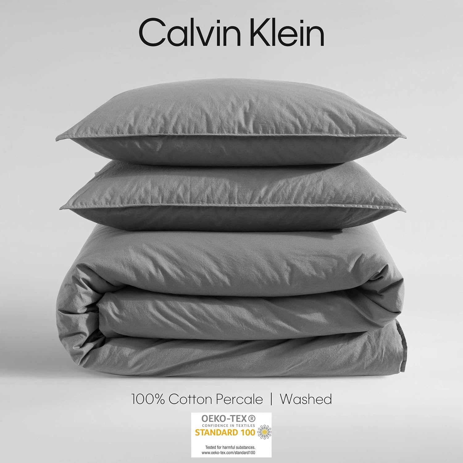 Calvin Klein - Queen Duvet Cover Set, Washed Cotton Percale Bedding, Luxuriously Soft Home Decor (Washed Percale Graphite, Queen) image number 3