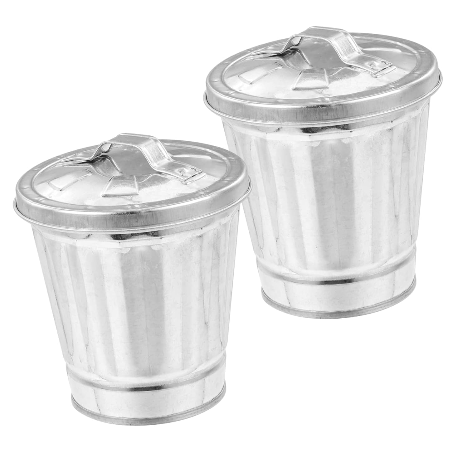 2Pcs Desktop Galvanized Iron Trash Can with Lid Waste Bin for Home Office Dorm Heavy Duty Storage Holder for Tidying up Countertops Preventing Odors image number 3
