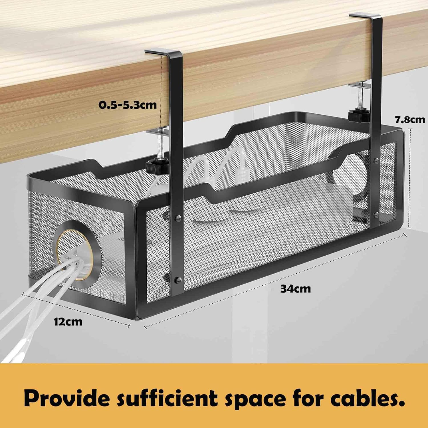 YDCZTYGY under Desk Office Cable Accessories Storage Management Tray Cord Organiser (Black) - White image number 5