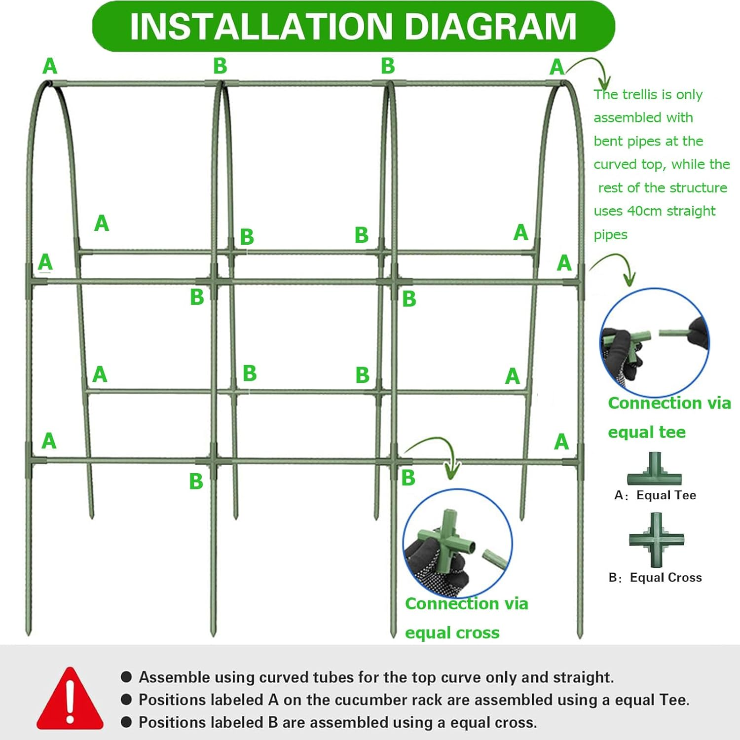 Cucumber Trellis,Garden Trellis for Climbing Plants,63" X 47" Metal Detachable Arch Trellis with Netting for Vegetables, Plant Support for Tomato,Pea,Zucchini,Squash image number 4