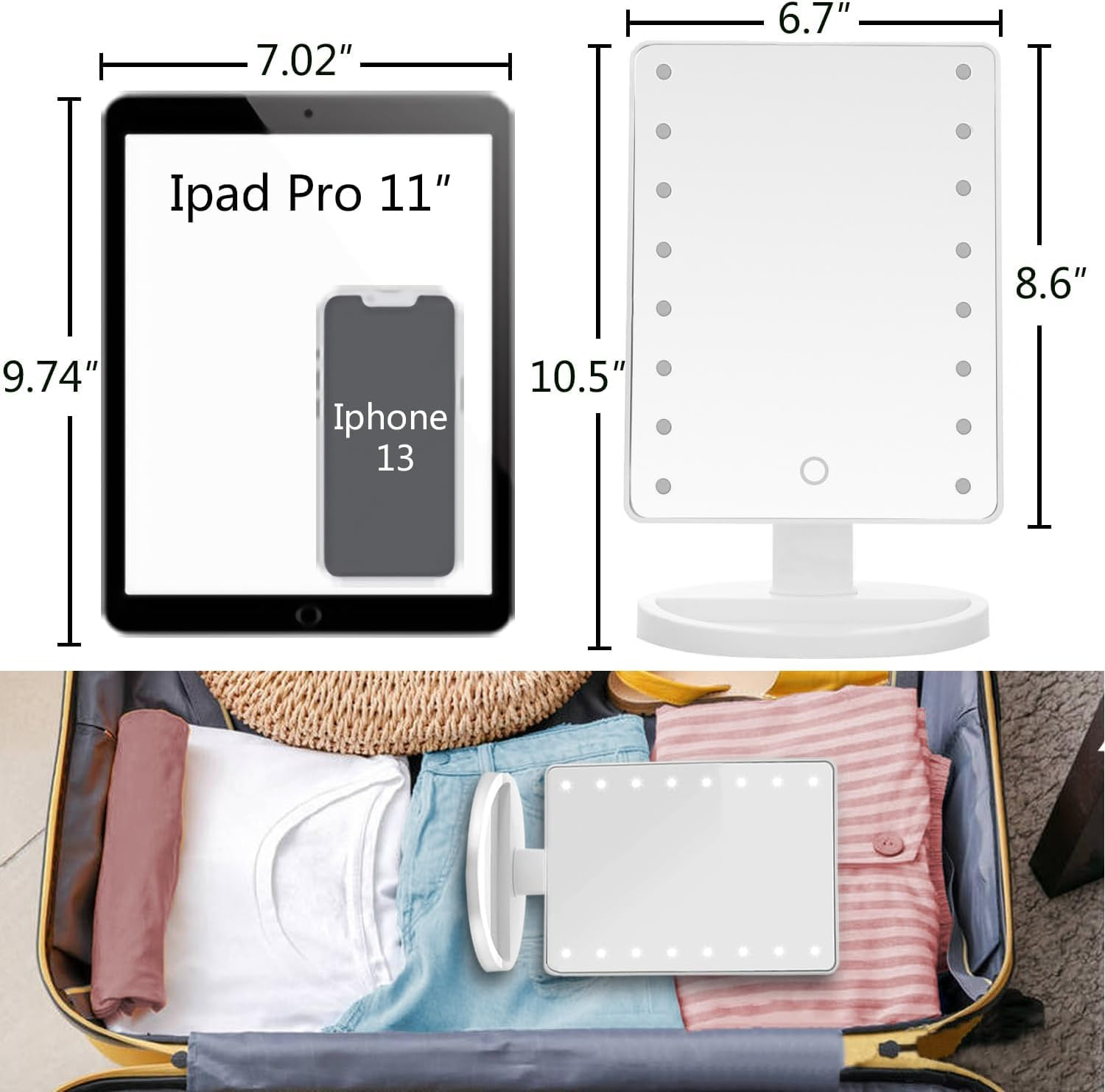 Lighted Vanity Makeup Mirror with 16 Led Lights 180 Degree Free Rotation Touch Screen Adjusted Brightness Battery USB Dual Supply Bathroom Beauty Mirror (White) image number 1