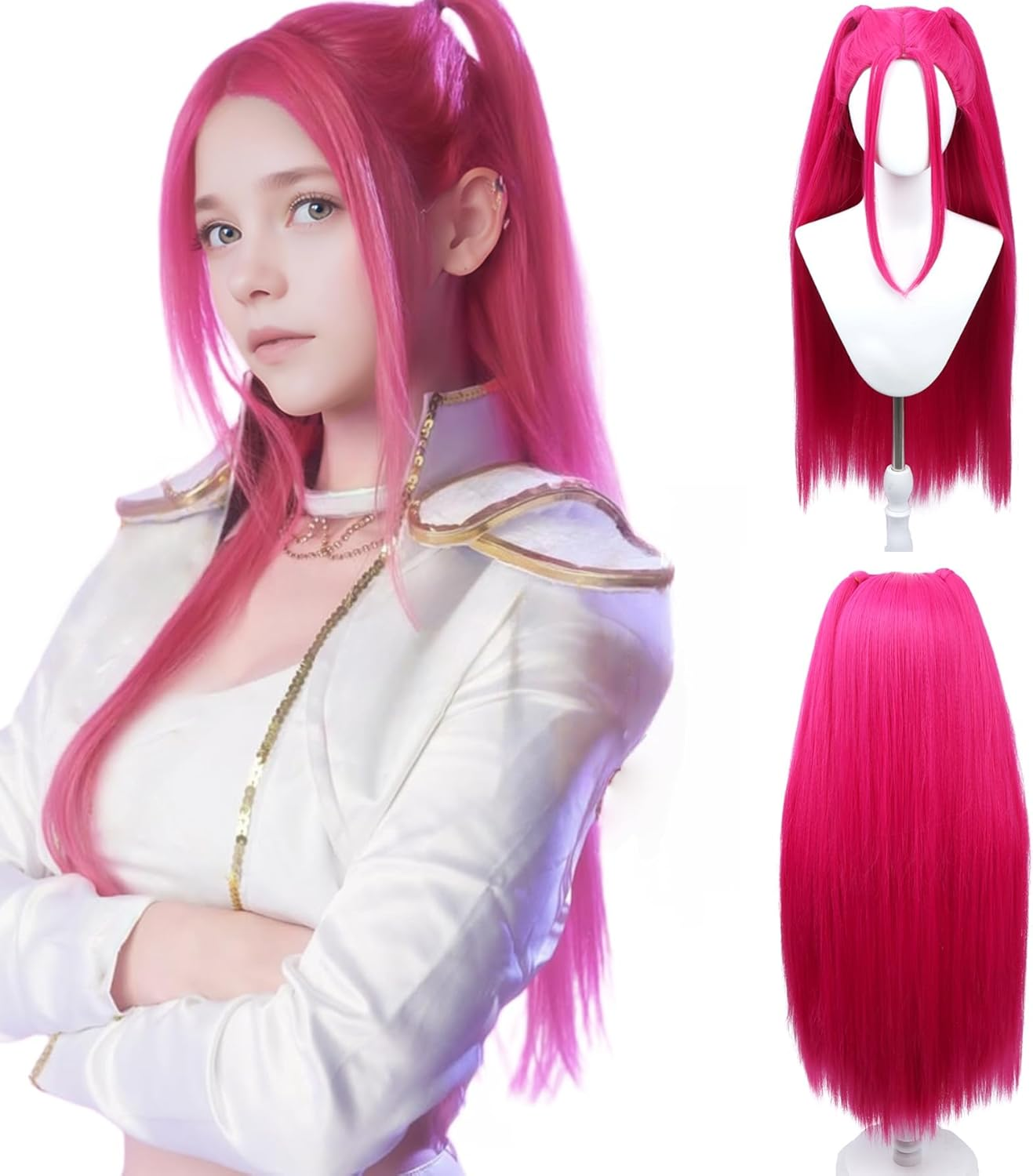 Long Hot Pink Wigs for Kids Girls Cartoon Movie Halloween Cosplay Wigs, for Girl, Women, Christmas, for Holiday Party image number 4