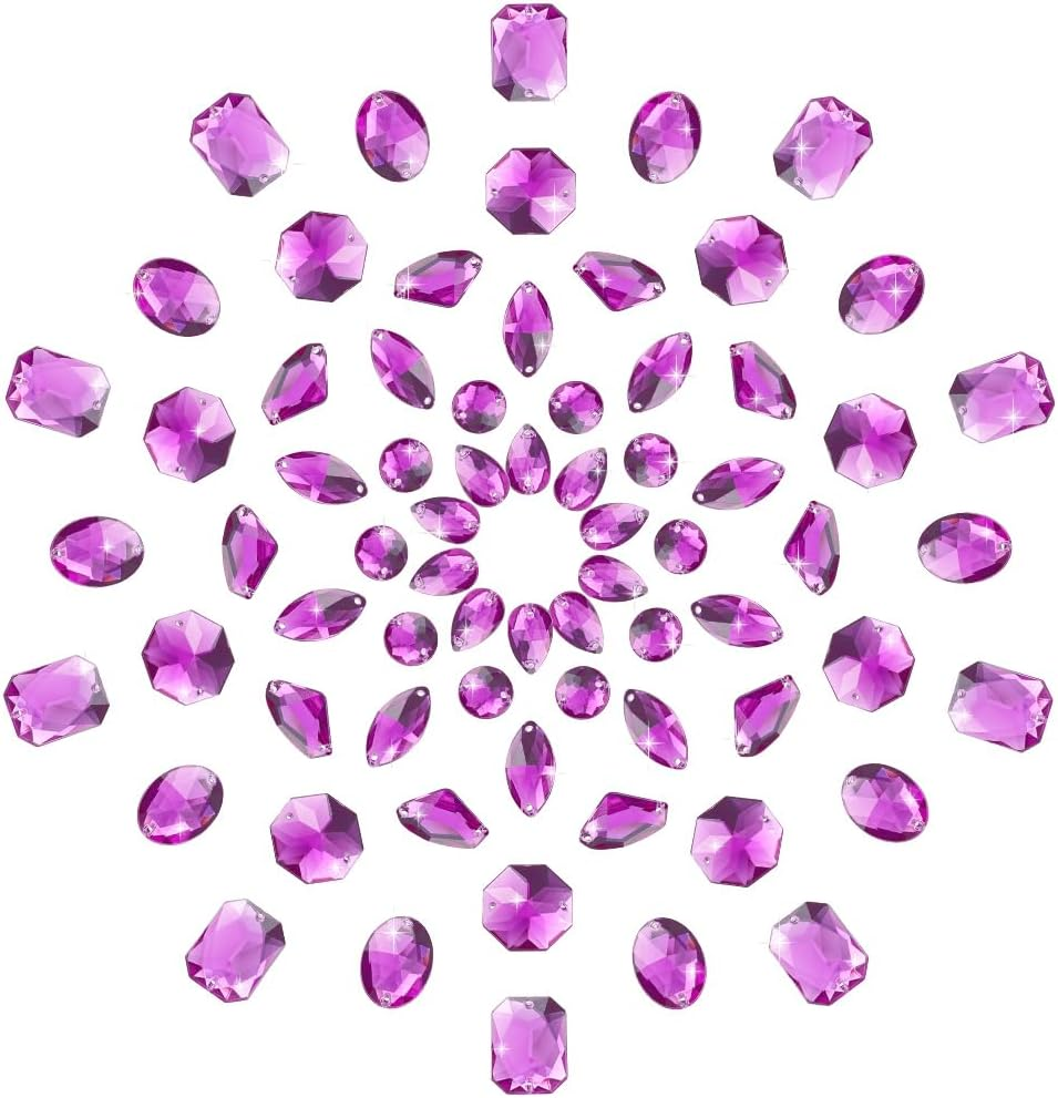Pandahall Elite - 80 Pieces 10 Colours Rhinestone Acrylic Left Acrylic Rhinestone 2 Holes Rhinestone Sewing for Jewellery, Flat Back and Facets, 4 Shapes