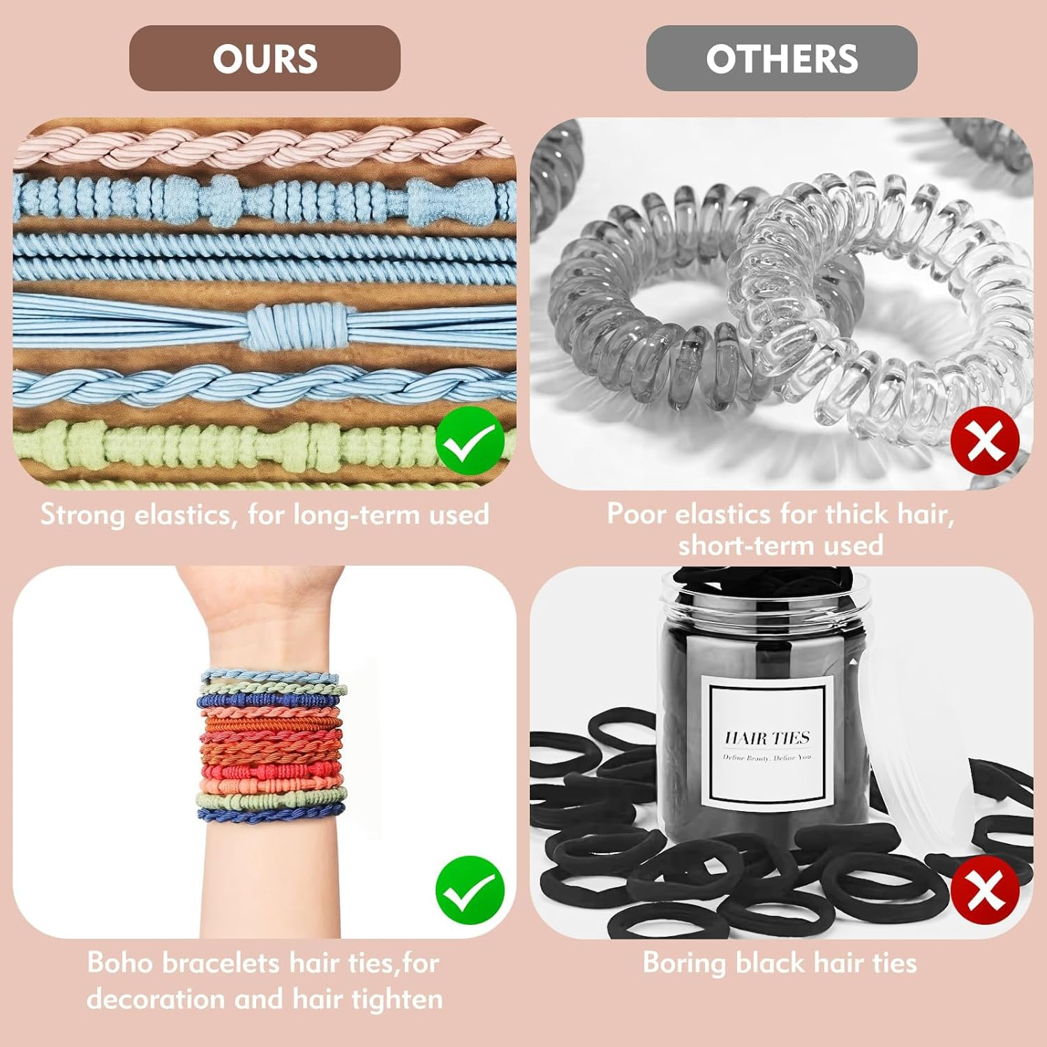 Evadollina Hair Ties Ladies, 32 Pieces Hair Accessories, Hair Ties, Bohemian Colourful Headbands, Scrunchies, Hair Tie Bracelet, Hair Accessories Ladies, Christmas image number 4