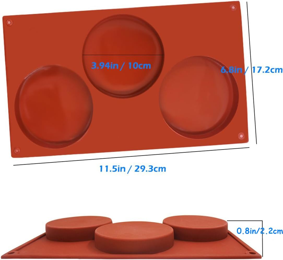 3 PCS Large round Silicone Disc Cake Mold, round Cake Pan Silicone Moulds for Baking, 3-Cavity Non-Stick Baking Tray, Chocolate Cover Cookie Mold Chocolate Moulds Handmade Soap Moulds