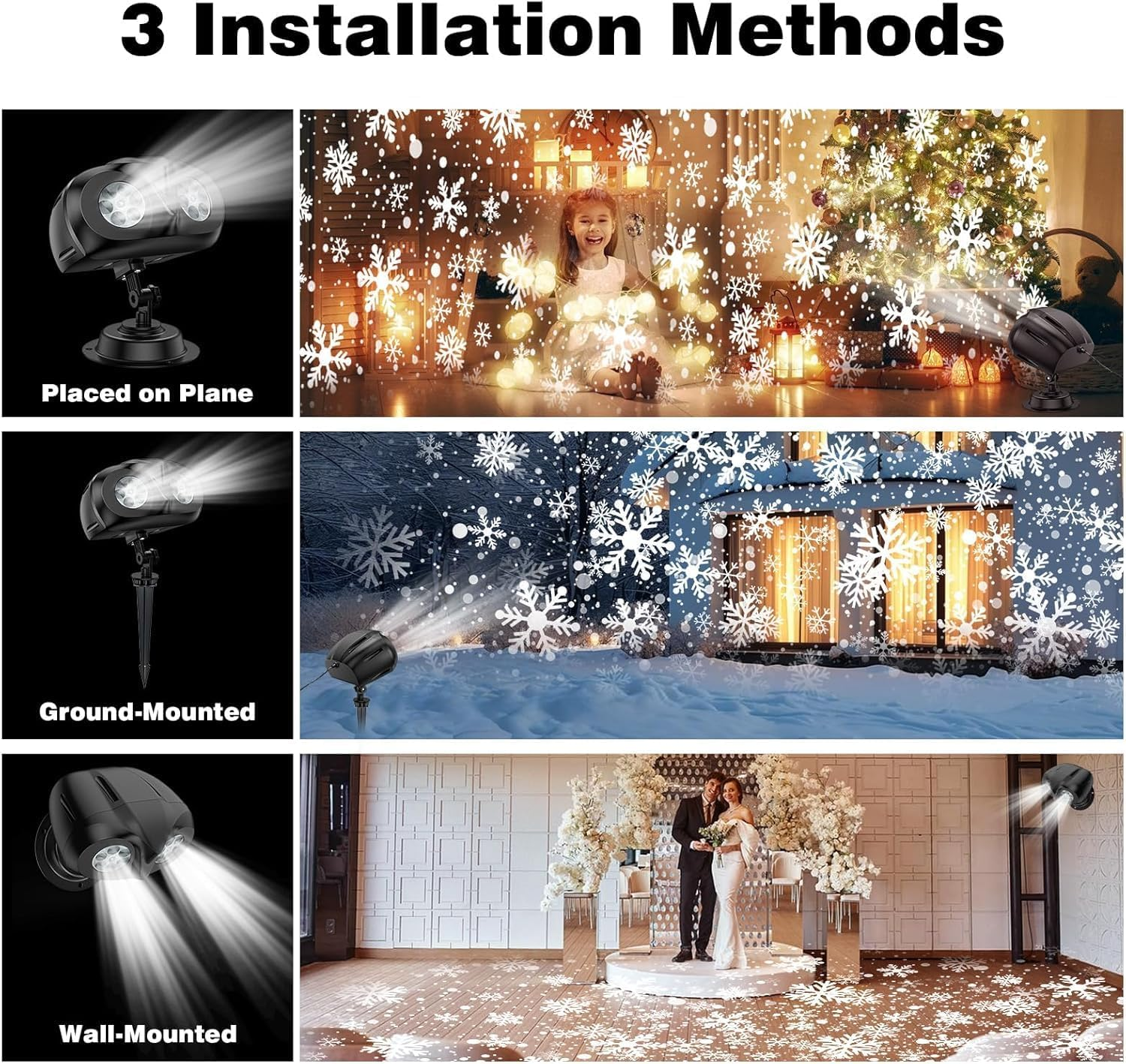Christmas Double Head Snowflake Projection Lights, Outdoor LED Christmas Lights IP65 Waterproof,Dynamic Rotating Snow Lamp Brighter LED Landscape for Halloween Xmas Party Wedding Holiday Garden image number 4