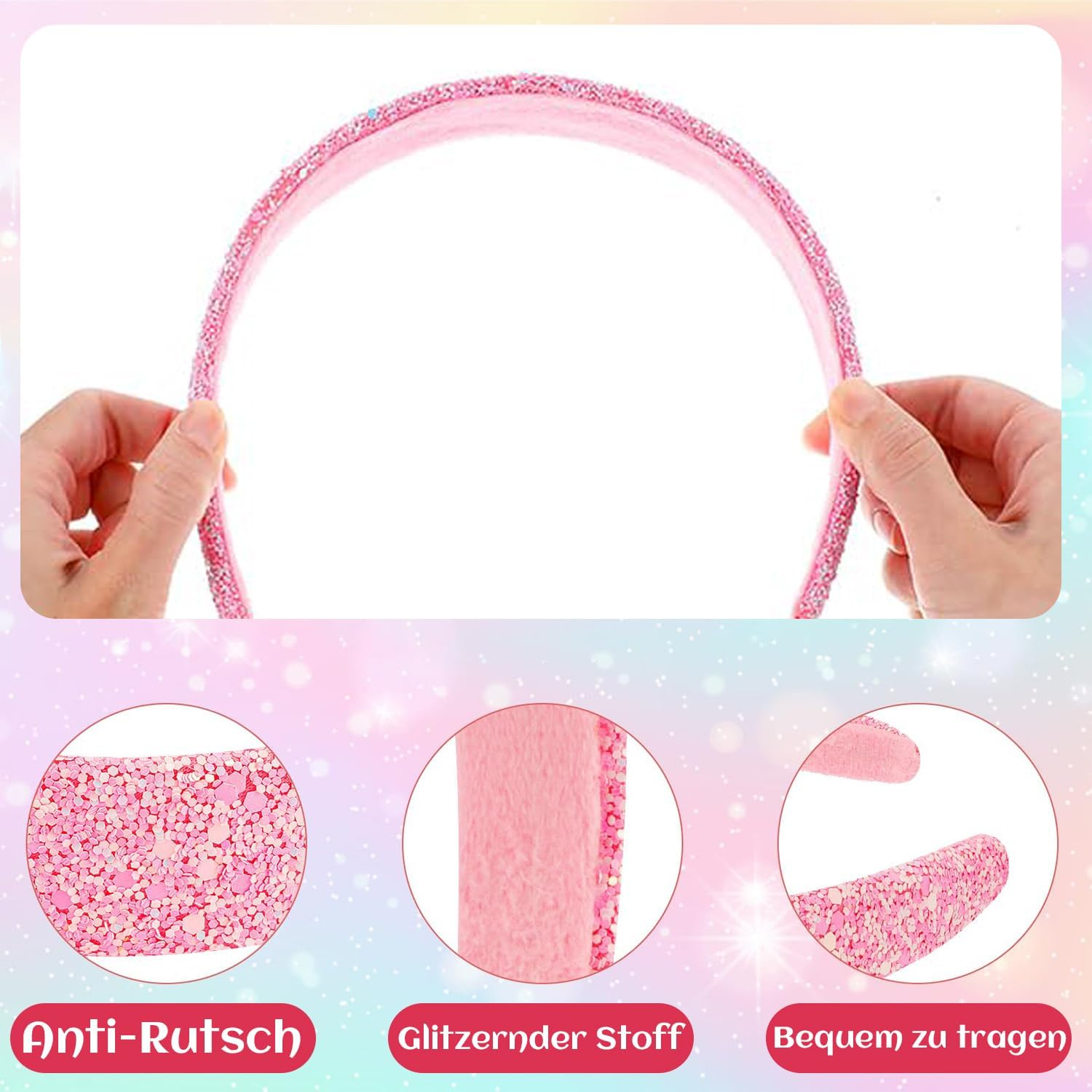 Norhogo Pack of 2 Glitter Headbands for Girls, Girls Headbands, Glitter Headbands for Girls, Hair Hoop Women'S Glitter, Rainbow Sequins Hair Accessories for Children Women image number 1