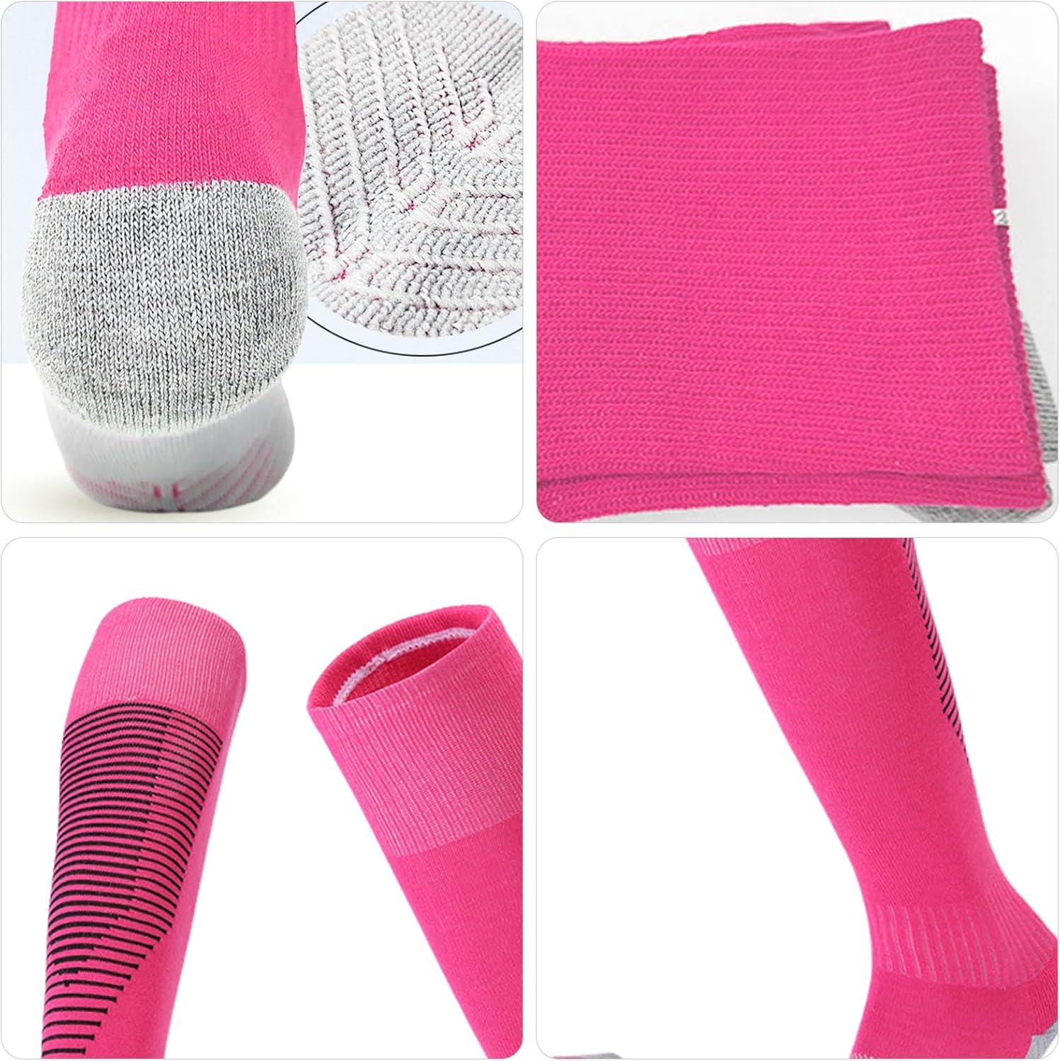 Kids Football Socks, Unisex Football Socks for Children Breathable Athletic Socks Soccer Sock Running Training Socks Knee High Sport Socks (Pink) image number 4