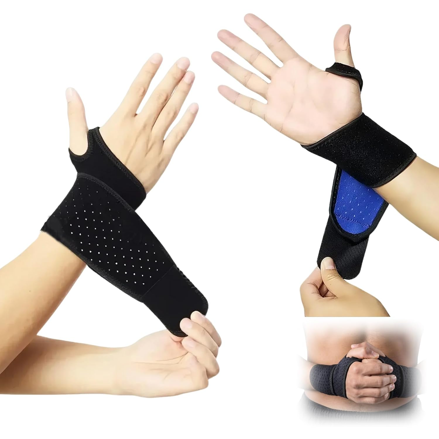 2 Pcs Premium Wrist Braces Adjustable Compression Support for Tendonitis, Carpal Tunnel Gym Workouts. Breathable Neoprene Stabilizers for Pain Relief Fits Men Women Black image number 1