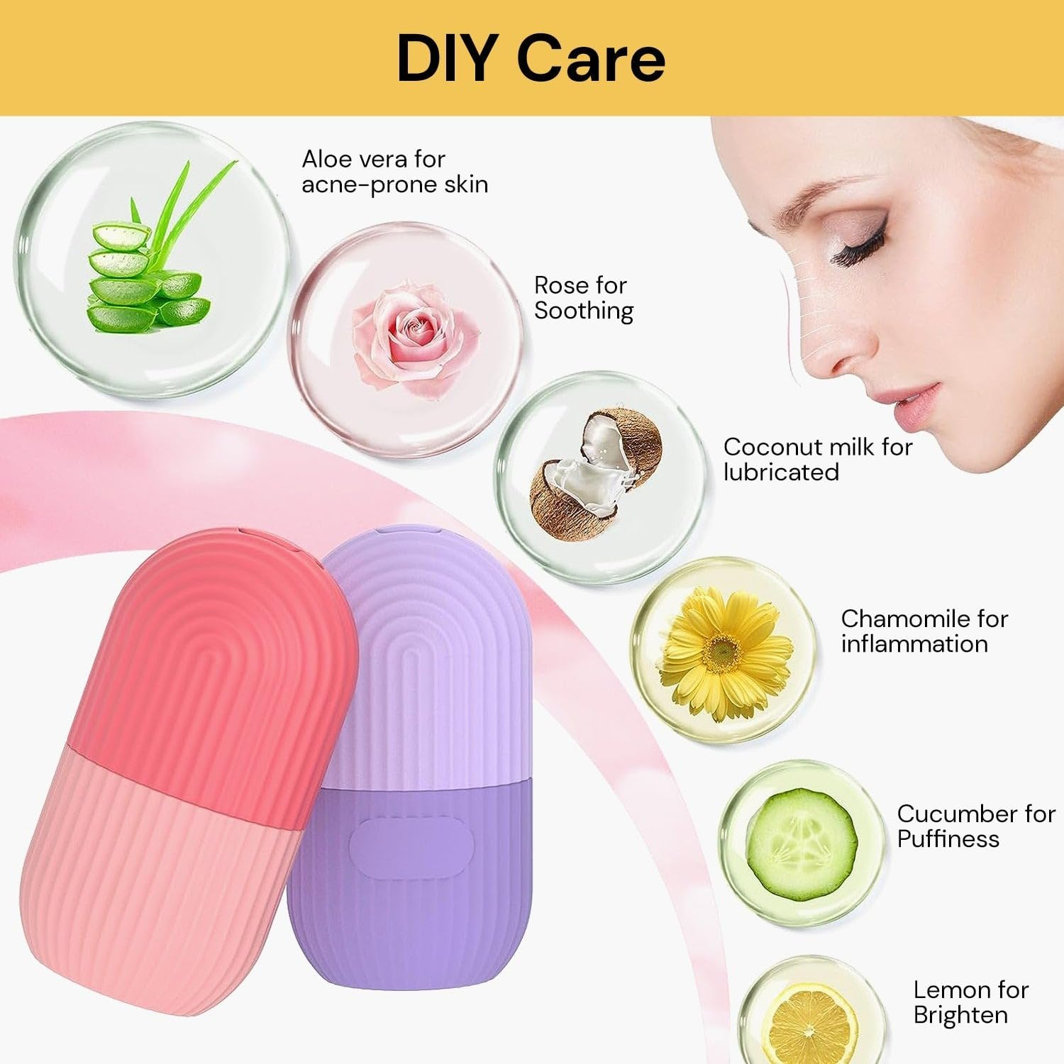 EZONEDEAL Ice Cube Roller Massager for Face, Eyes and Neck Naturally Conditioning and Skin Care, De-Puff Eye Bags, Reduce Migraine Pain, Shrink Pores anti Wrinkle Reusable Massage Silicone Ice Mold (Pink) - Pink image number 4