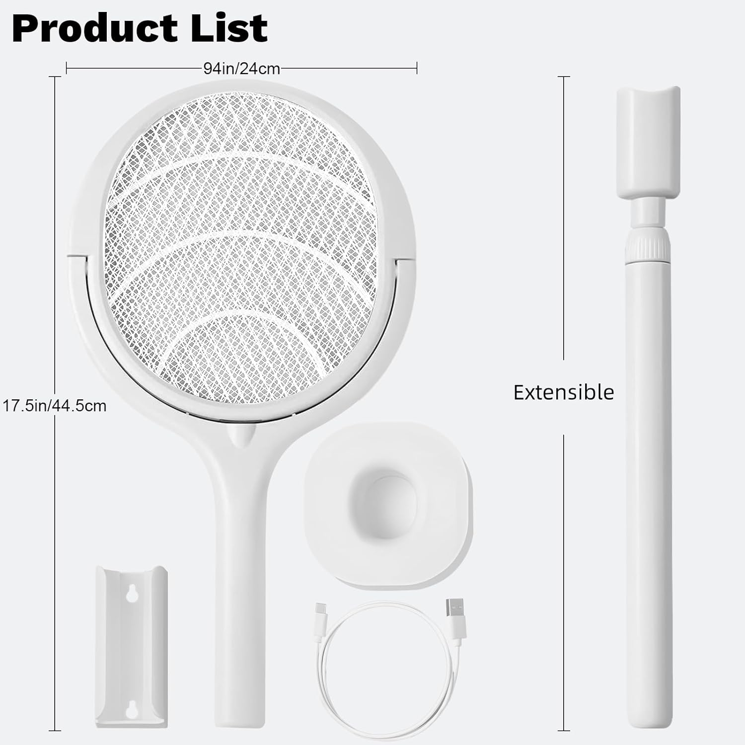 ZOCINS Rechargeable Electric Fly Swatter with Telescopic Extension＆Rotating Head, 3500V Electric Mosquito Swatter with 3 Layers Safety Mesh, Mosquito Repellent Bug Killer Fly Trap Indoor Outdoor image number 1