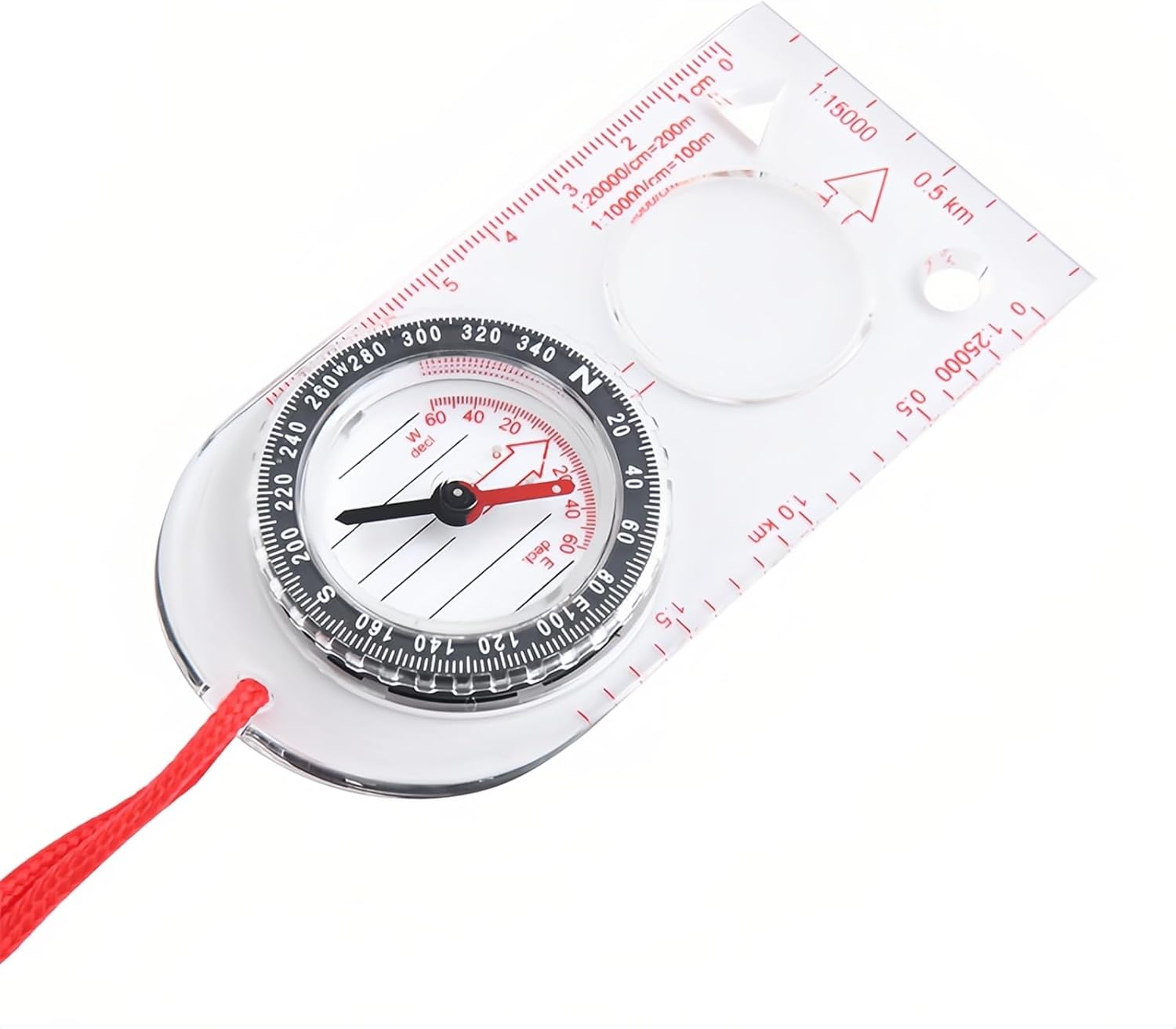 DOETYD Navigation Compass Map Ruler Magnifier with Adjustable Lanyard for Explorer Outdoor Adventure Enthusiasts, Navigation Compass for Map Reading Orienteering Survival, Red image number 4