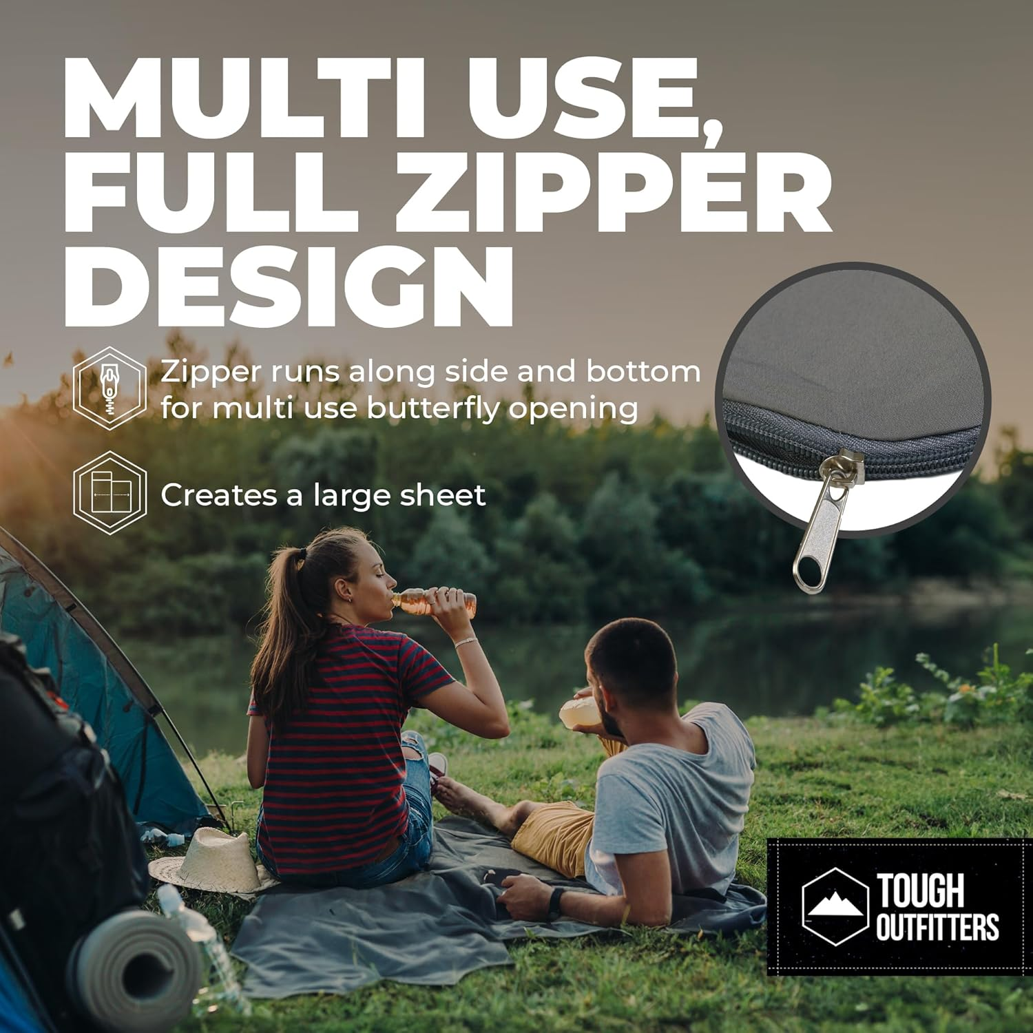 Tough Outdoors XL Sleeping Bag Liner - Travel Sheet & Sleep Sack for Adults - Lightweight & Ideal for Camping, Traveling, Hotels & Backpacking - Smooth & Breathable image number 5