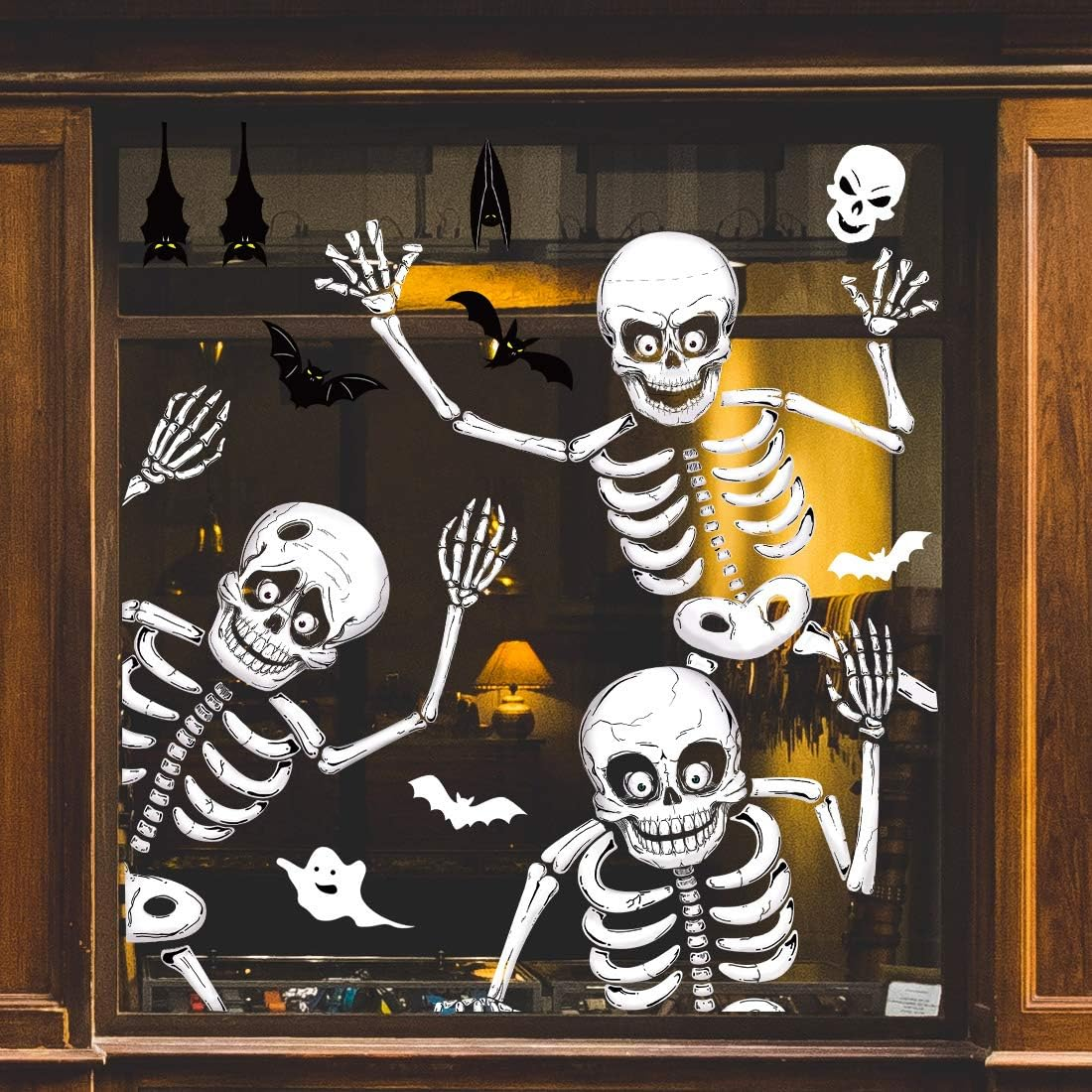70 PCS Halloween Window Clings Halloween Window Stickers Skeleton Ghosts Bats Halloween Decorations for Windows Glass Walls Halloween Haunted House Party Supplies image number 3