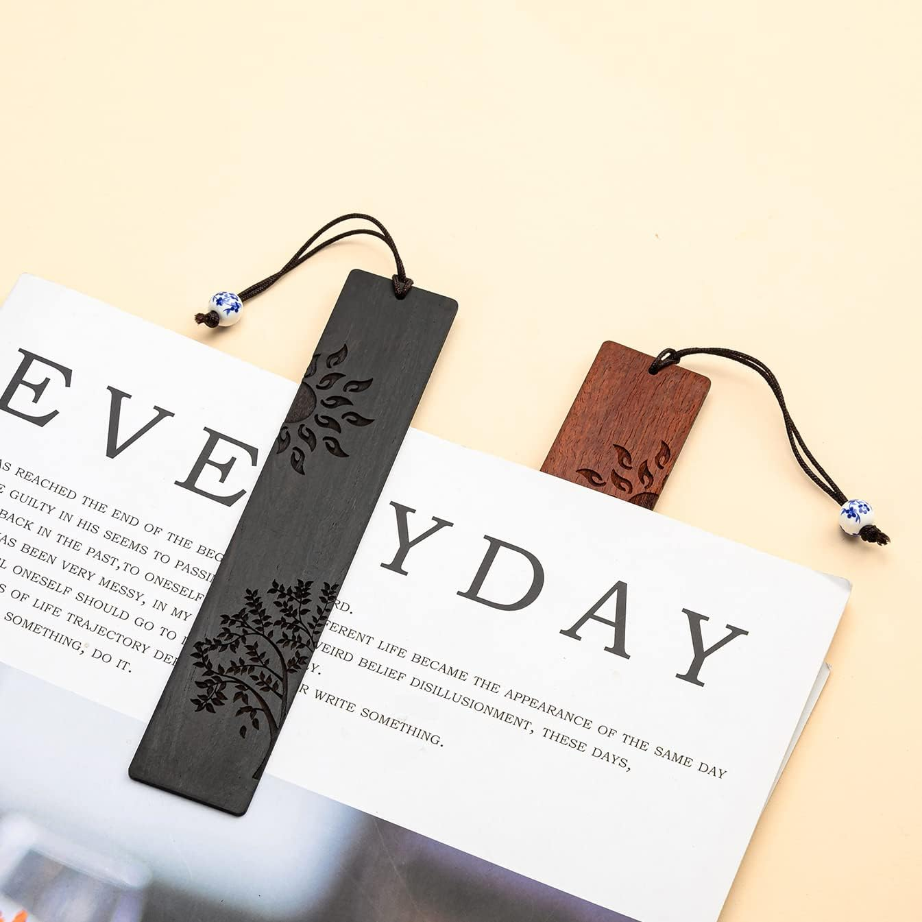 2 Pcs Wood Bookmark, Unique Bookmarks Gift for Men Women, Book Marks Accessories (Sun and Tree) image number 5