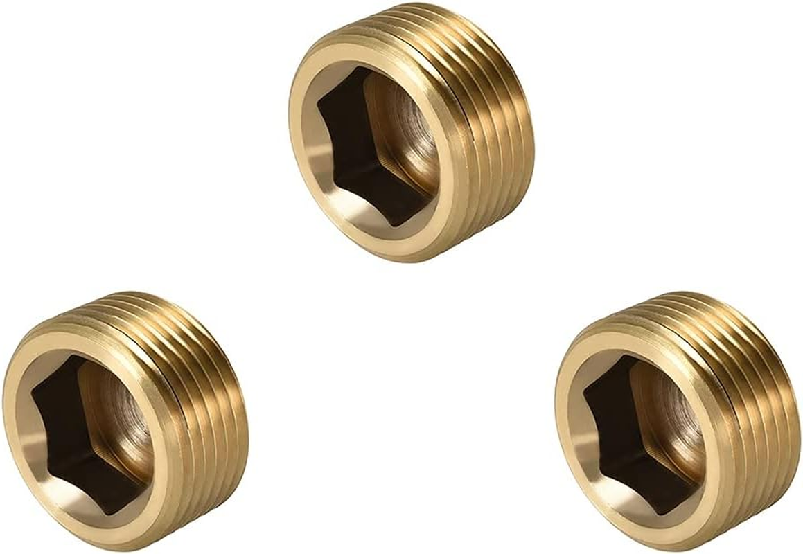 1/2" NPT Plug Brass Pipe Fitting, Counter Sunk Thread Internal Hex Head Style Male Pipe (Pack of 3) image number 3