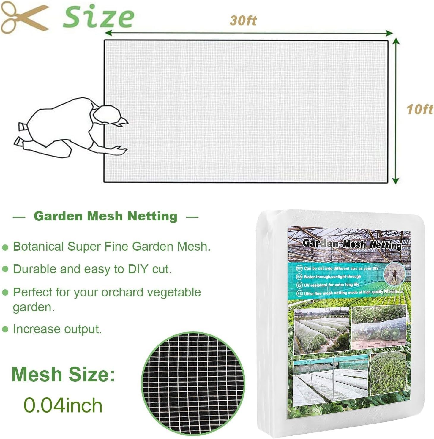 Garden Netting, Plant Covers 10 * 30FT Net Ultra Fine Mesh Protection Netting for Vegetable Plants Fruits Flowers Crops Greenhouse Row Cover Raised Bed Barrier Screen Protection image number 5