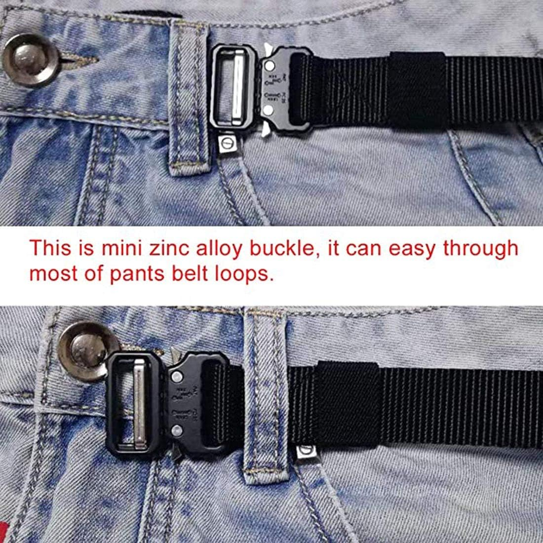 QAZSE 1 Inch Nylon Tactical Belt Quick Release Metal Buckle Heavy Duty Military Sports Skinny Webbing Work Belts for Men - Black-2 image number 4